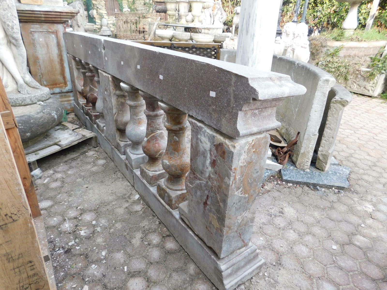photo for sale Pair Of Pink Marble Balustrade Railings, With Sculpted Columns, Italy