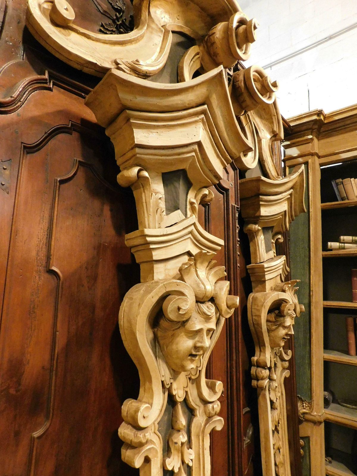 Pair Of Carved Column Pilasters, Richly Carved And Lacquered, Italy photo buy