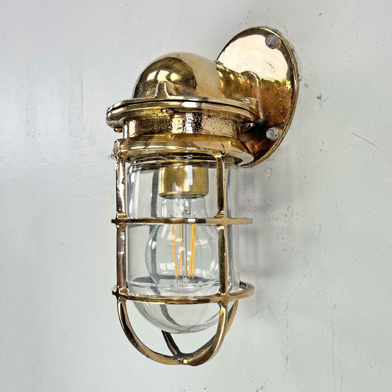 1960's American Cast Bronze & Glass Wall Sconce With Cage By Oceanic Ul photo furniture