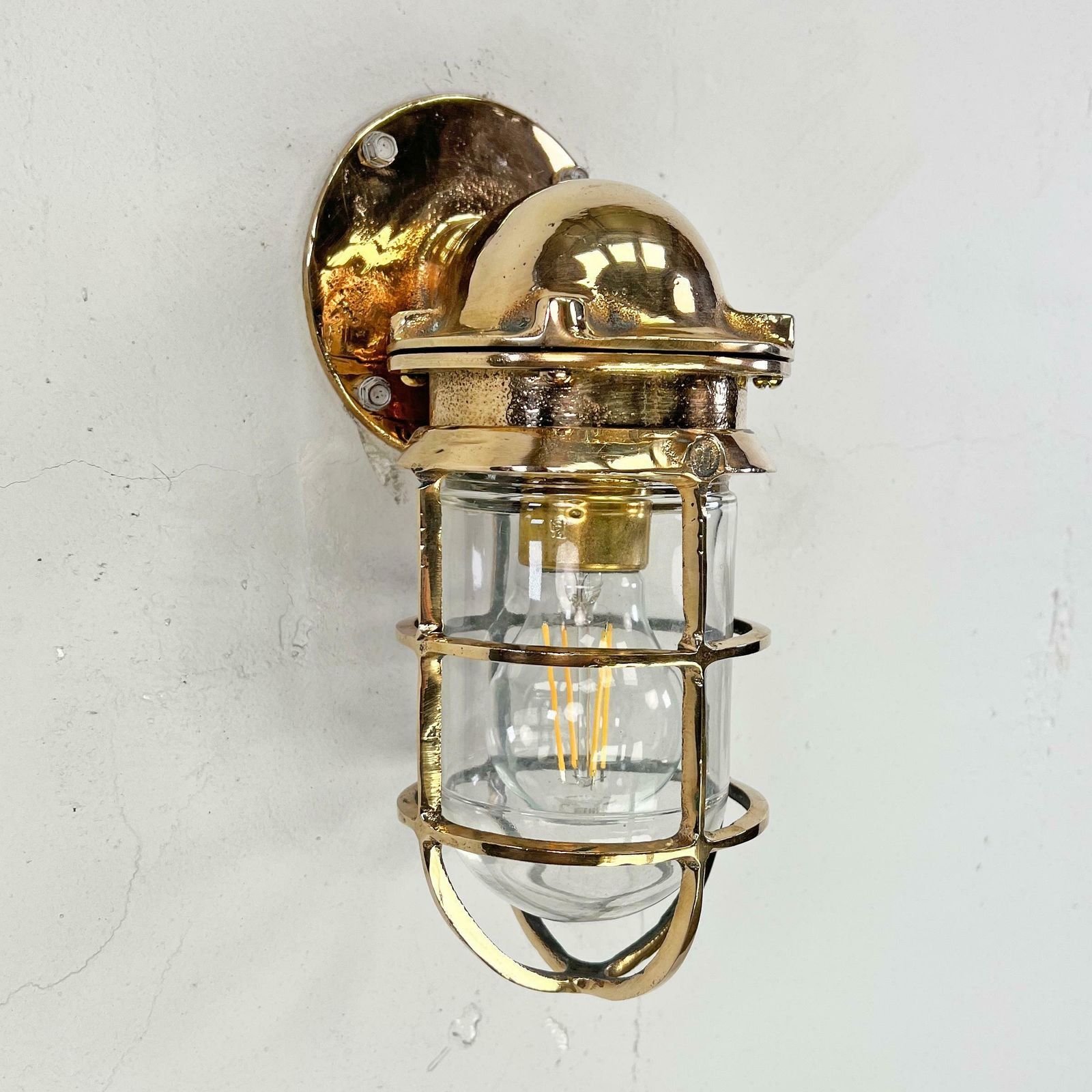 1960's American Cast Bronze & Glass Wall Sconce With Cage By Oceanic Ul photo buy