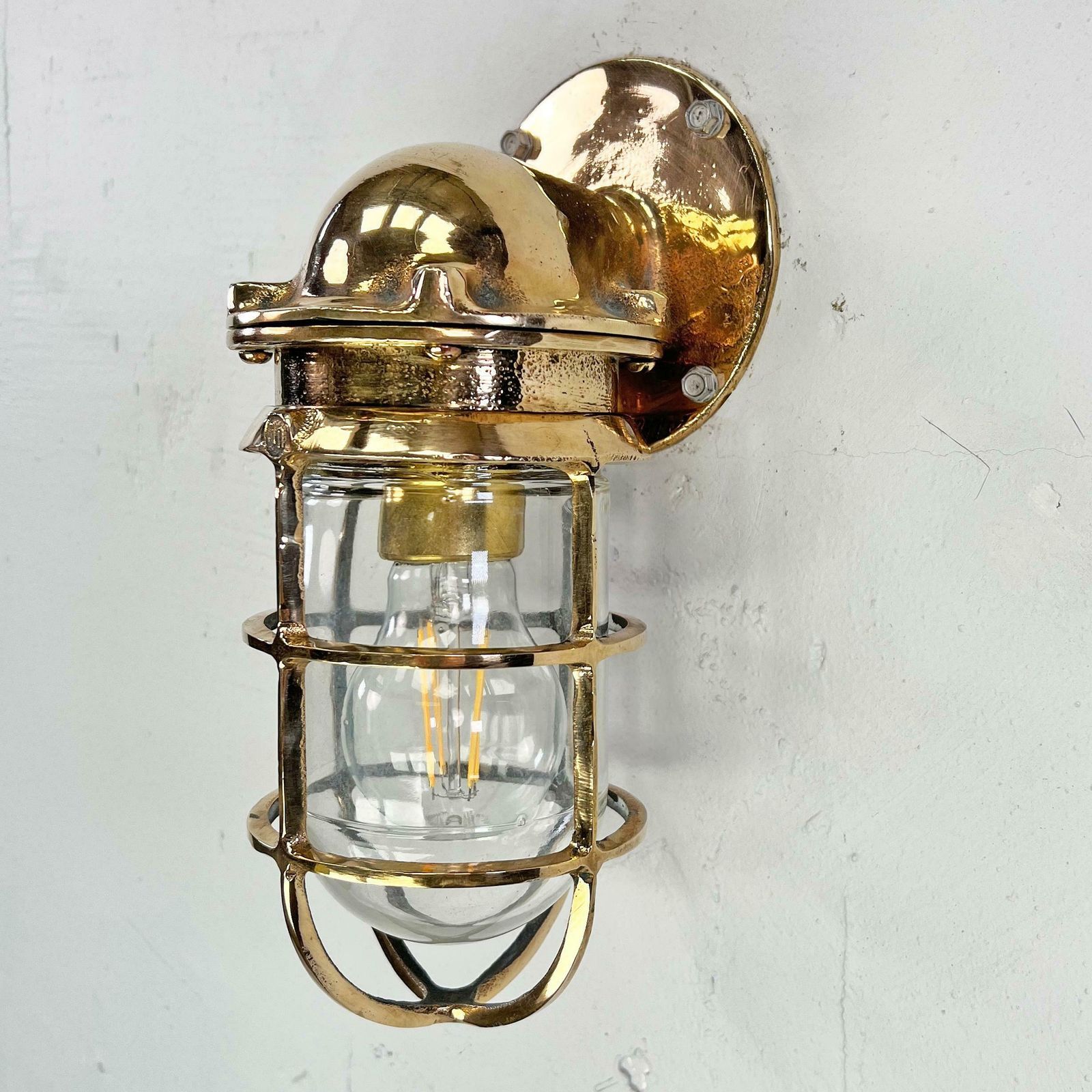 1960's American Cast Bronze & Glass Wall Sconce With Cage By Oceanic Ul photo vintage