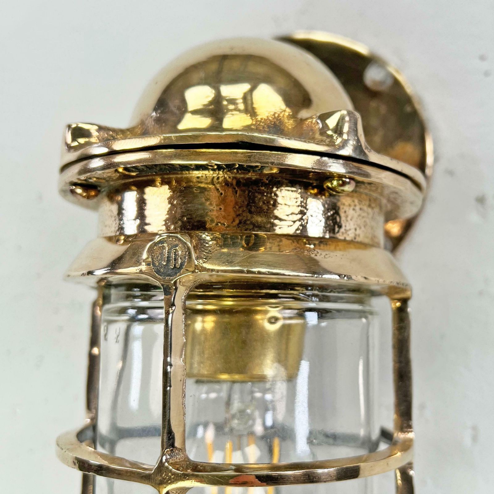 photo furniture 1960's American Cast Bronze & Glass Wall Sconce With Cage By Oceanic Ul