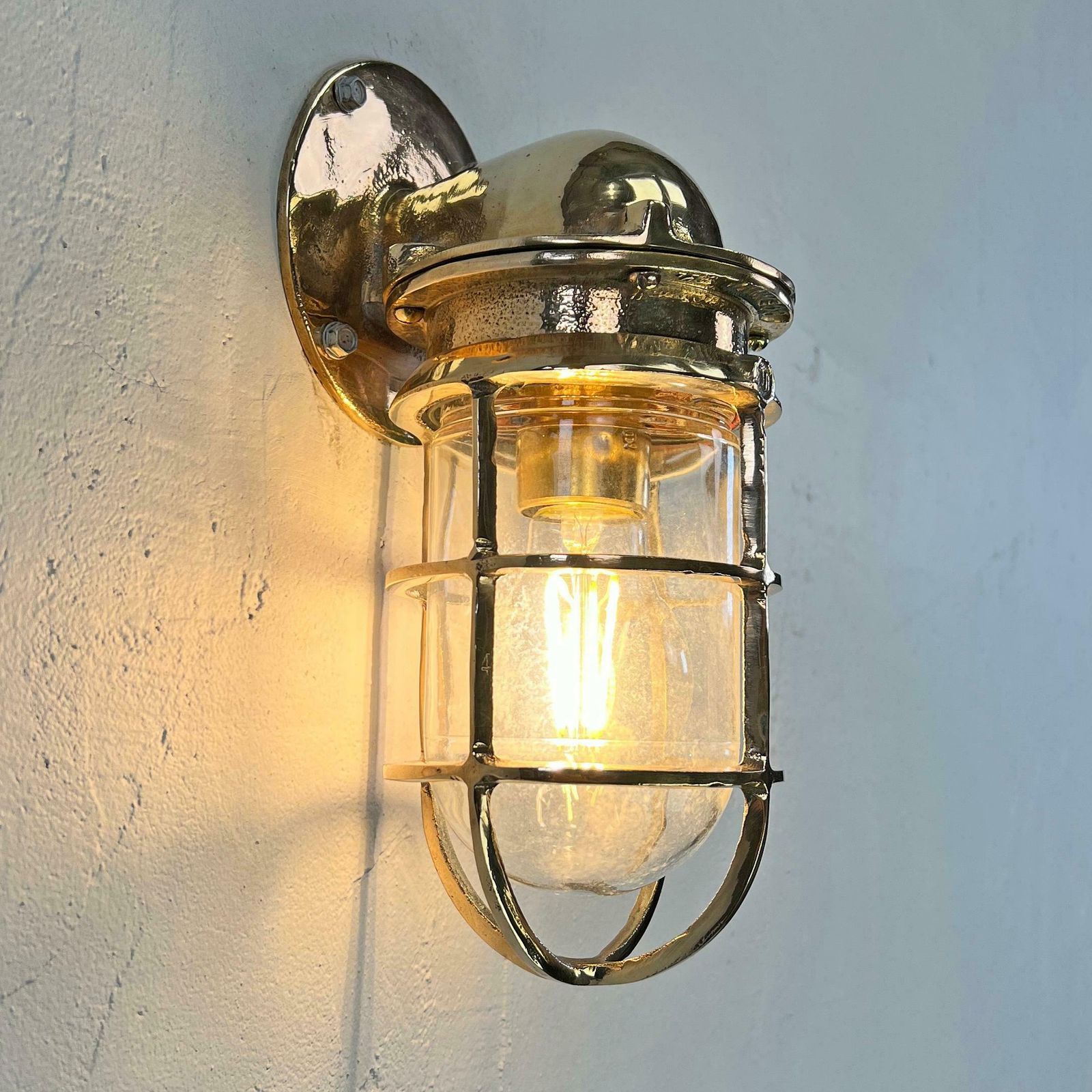 275.0 1960's American Cast Bronze & Glass Wall Sconce With Cage By Oceanic Ul photo