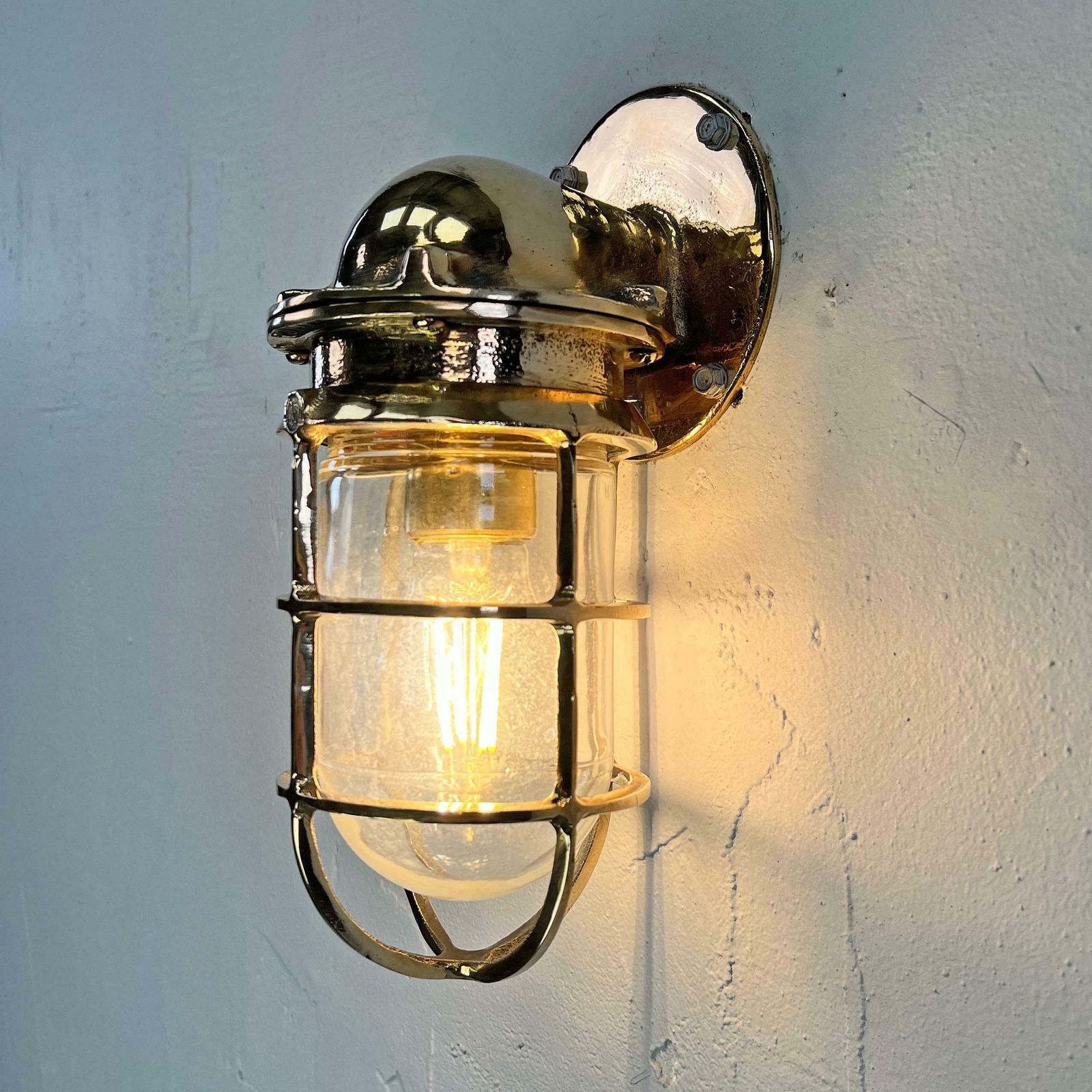 photo vinterior 1960's American Cast Bronze & Glass Wall Sconce With Cage By Oceanic Ul