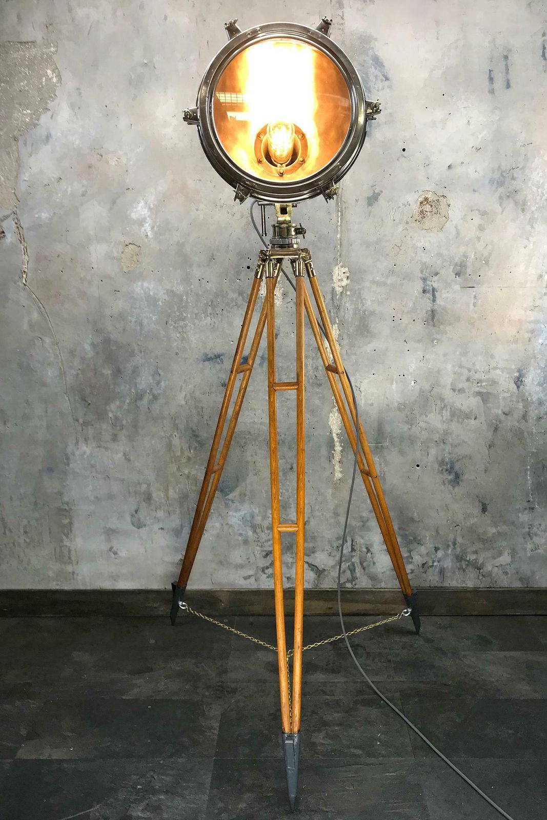 1970s Japanese Industrial Brass, Bronze And Stainless Steel Search Light Tripod photo for sale
