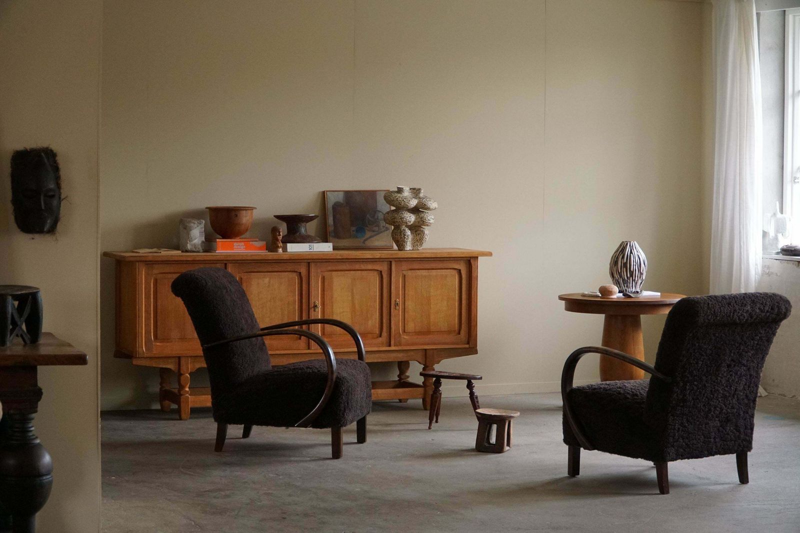 A Pair Of Danish Mid Century Modern Lounge Chairs In Beech & Lambswool, 1940s photo 5402.0
