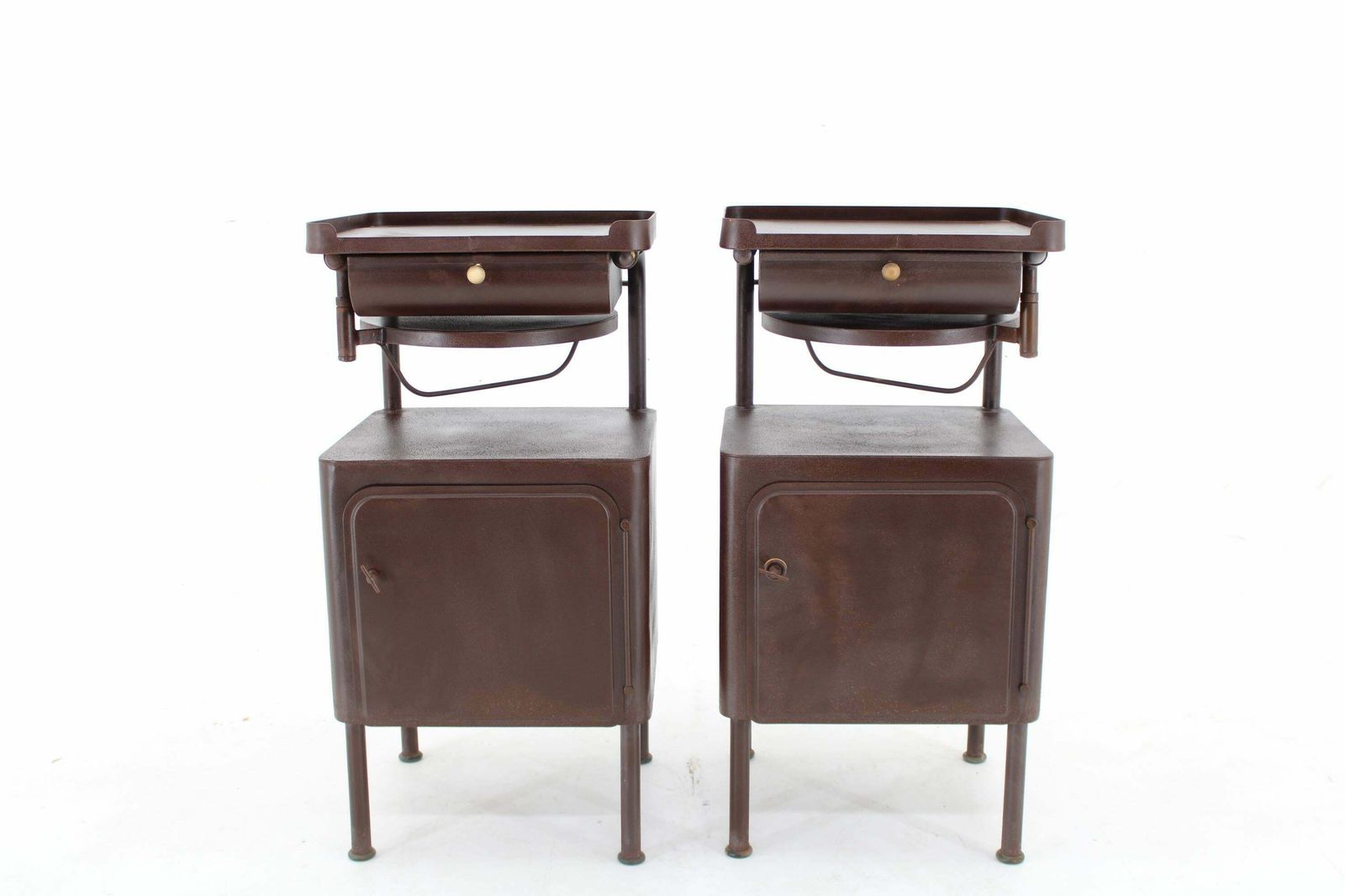1940s Pair Of Industrial Nightstands With Pull Out Table, Czechoslovakia photo furniture