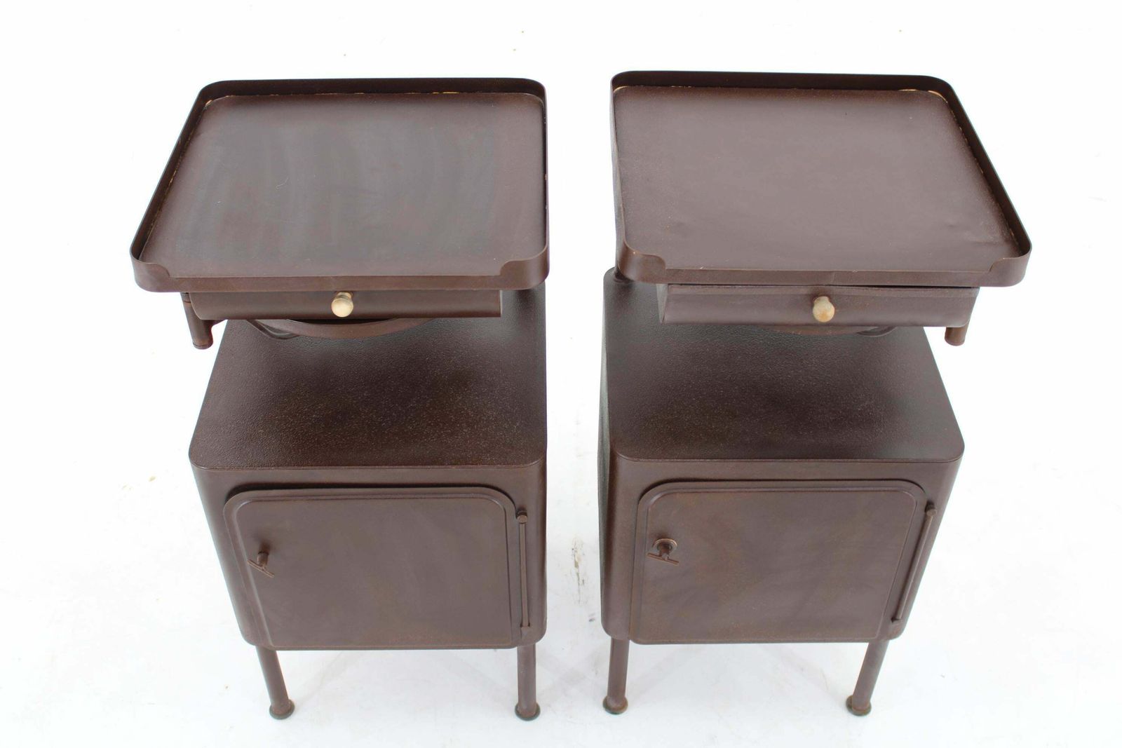 1940s Pair Of Industrial Nightstands With Pull Out Table, Czechoslovakia photo for sale