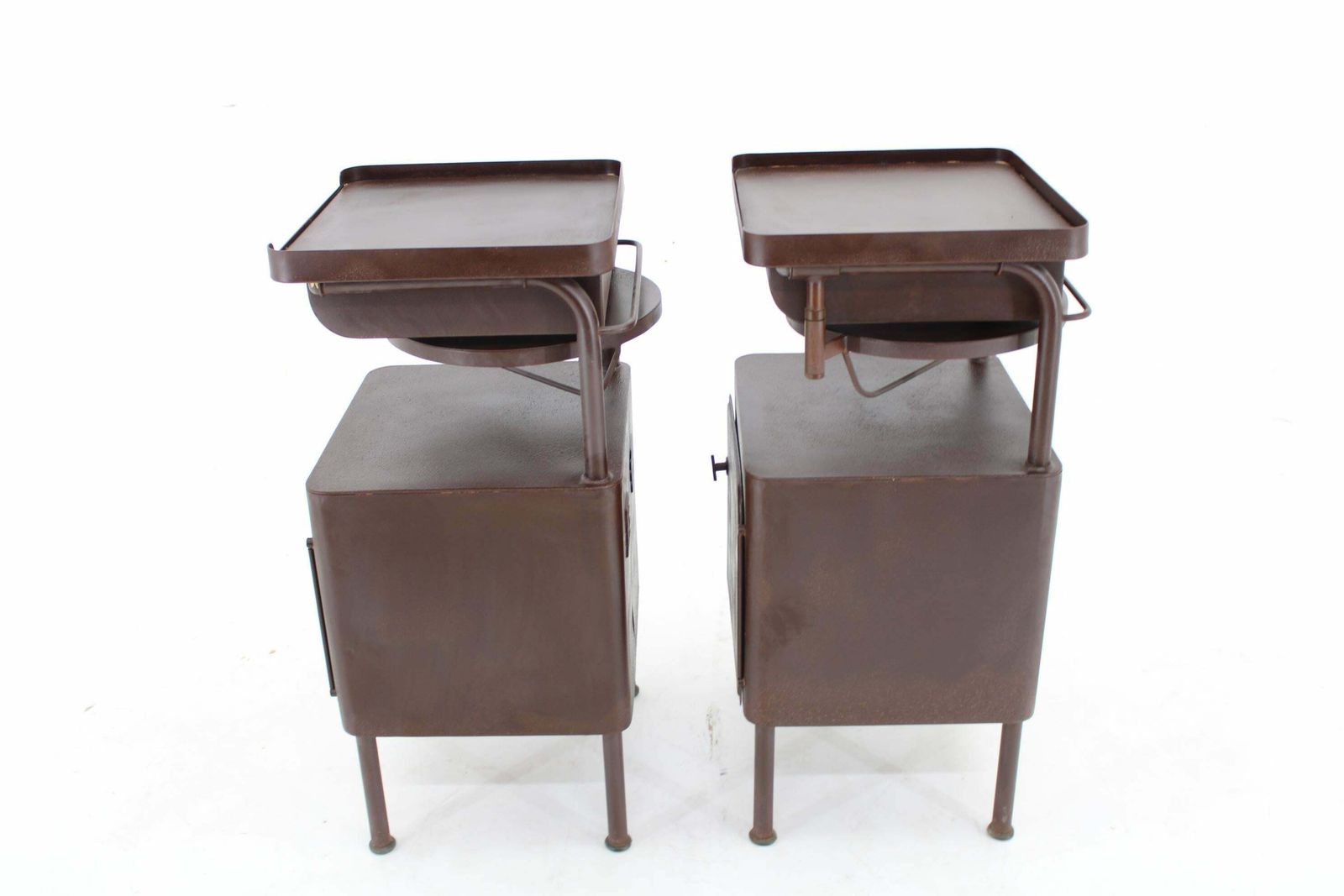 1940s Pair Of Industrial Nightstands With Pull Out Table, Czechoslovakia photo vinterior