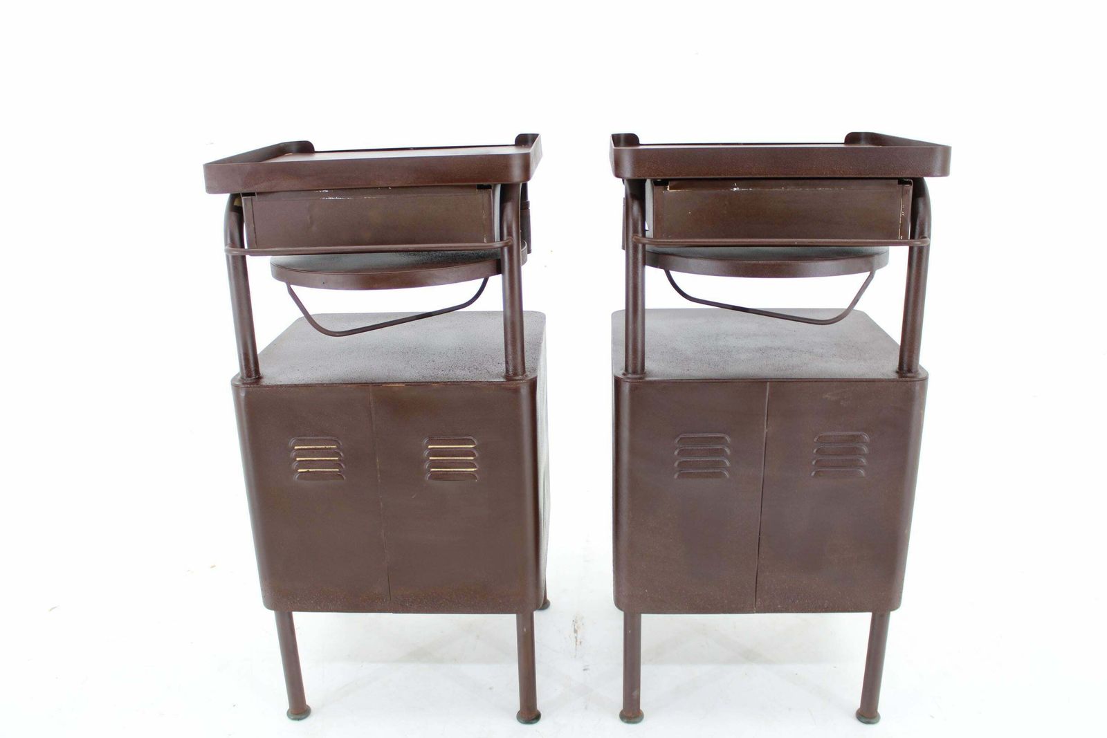 1940s Pair Of Industrial Nightstands With Pull Out Table, Czechoslovakia photo buy