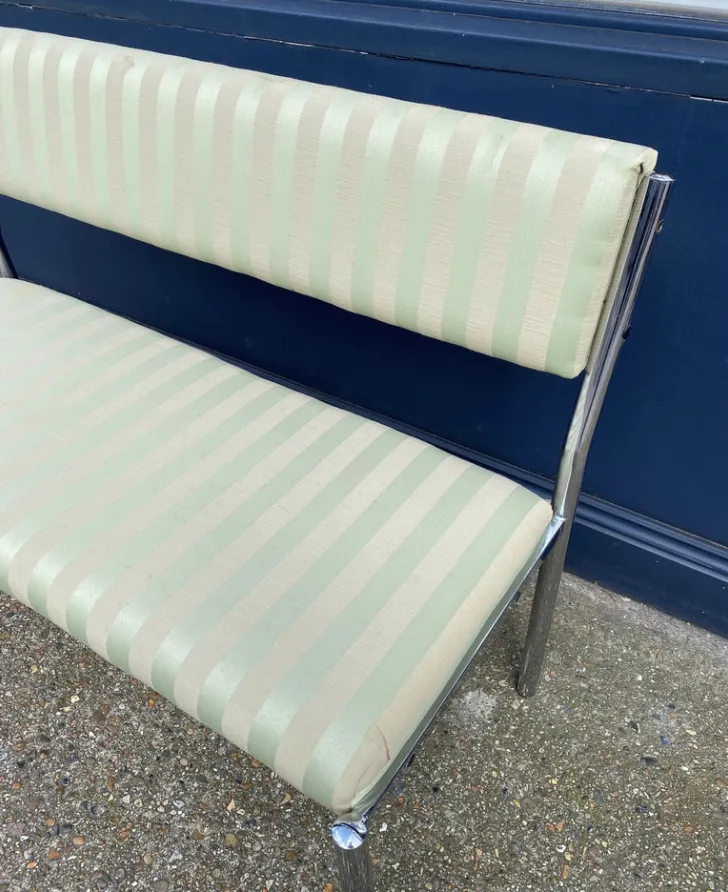 photo vintage Chrome Bench Green Stripped 1970s Italian Hollywood Regency Mint Green
