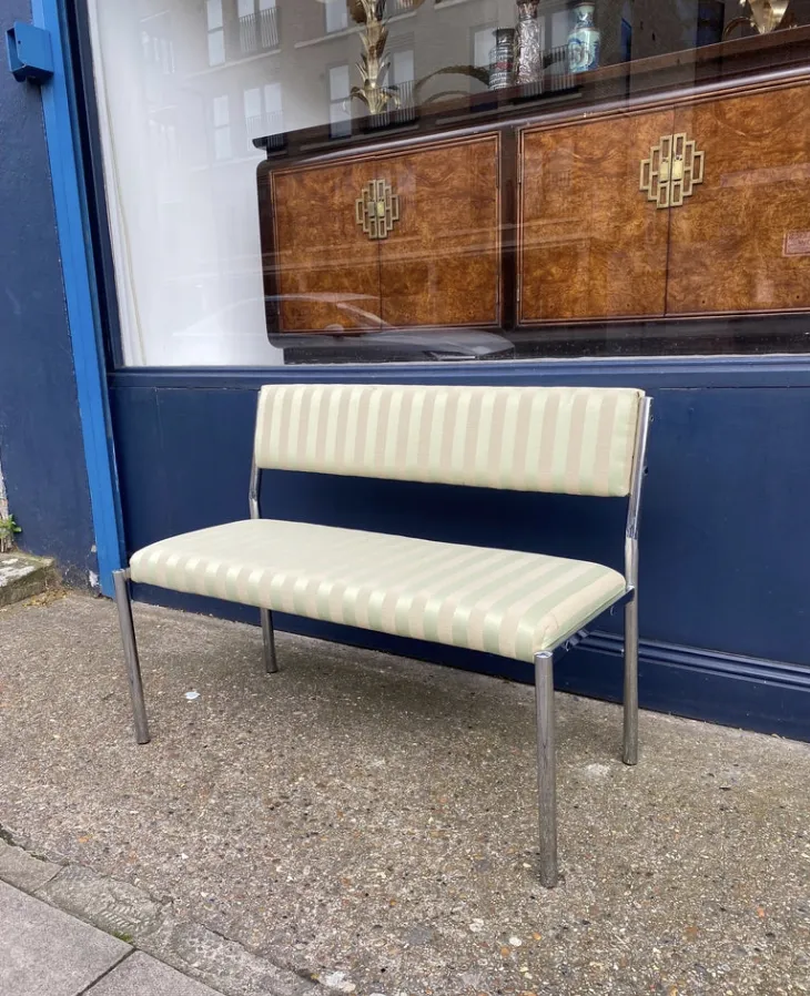 Chrome Bench Green Stripped 1970s Italian Hollywood Regency Mint Green photo Furniture