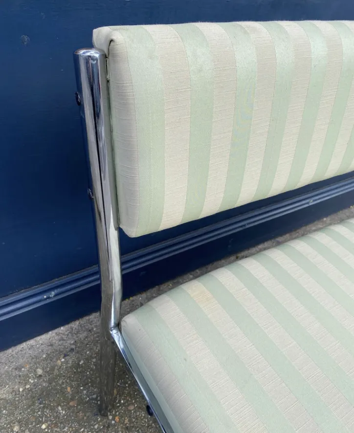 Chrome Bench Green Stripped 1970s Italian Hollywood Regency Mint Green photo vinterior
