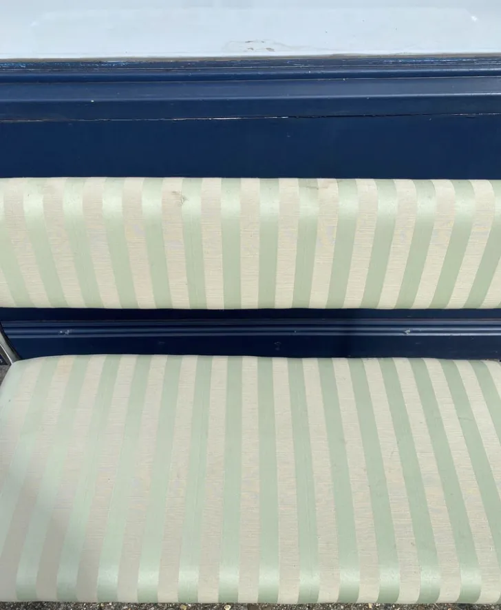 photo for sale Chrome Bench Green Stripped 1970s Italian Hollywood Regency Mint Green