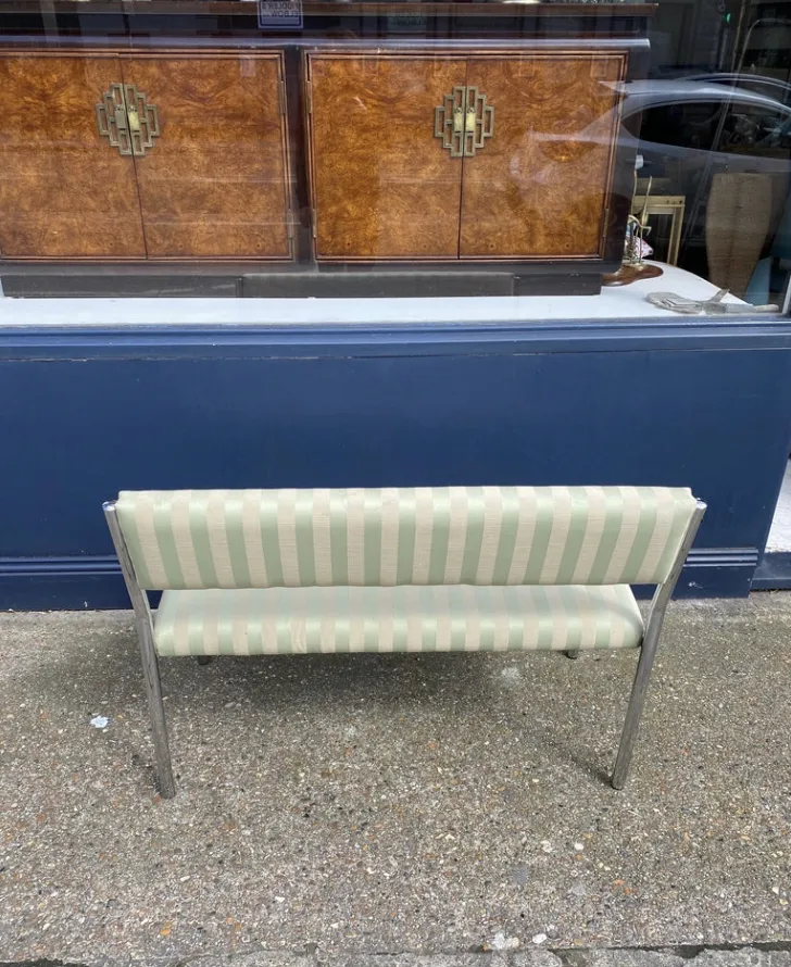 photo buy Chrome Bench Green Stripped 1970s Italian Hollywood Regency Mint Green