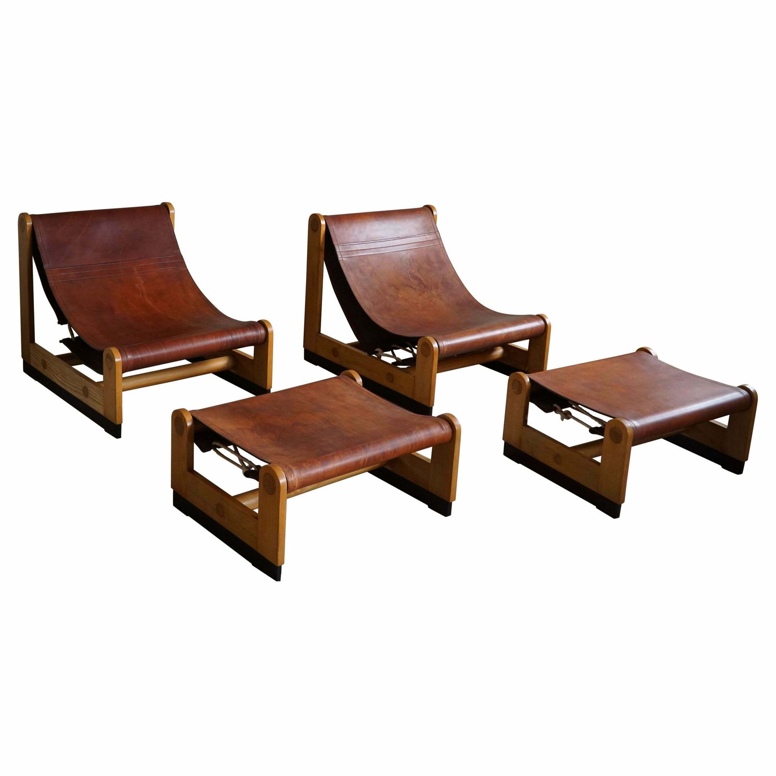 Francesco Lucianetti, Lounge Chairs In Leather & Elm, Italian Modern, 1960s