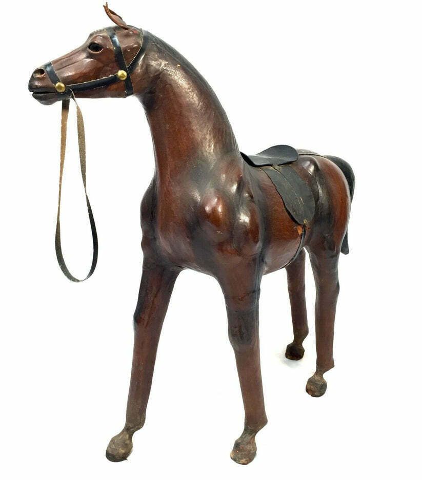 Vintage Mid 20th Century Large Sized Leather Horse Model Antique Floor Standing photo furniture