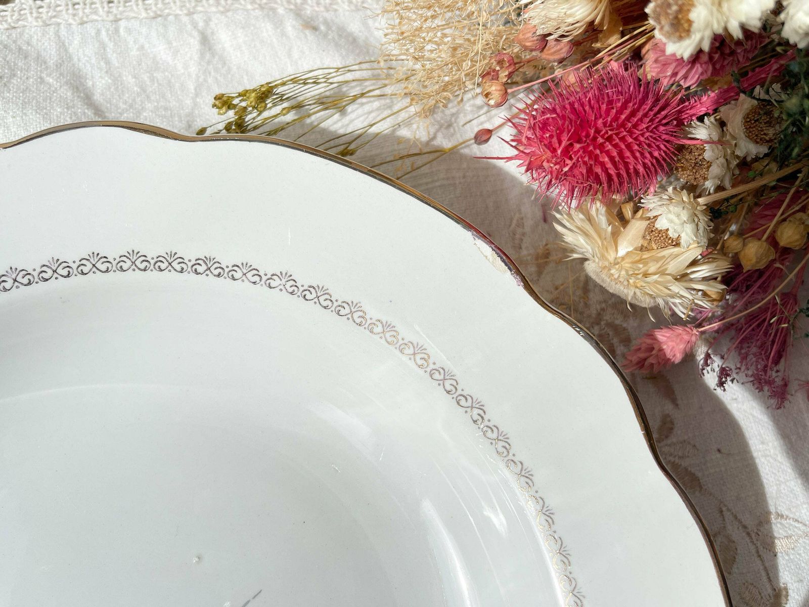 6 Digoin & Sarreguemines Porcelain Soup Plates Rene Model Made In France 1950   Vintage French Tableware   Flower Plates photo 76.0