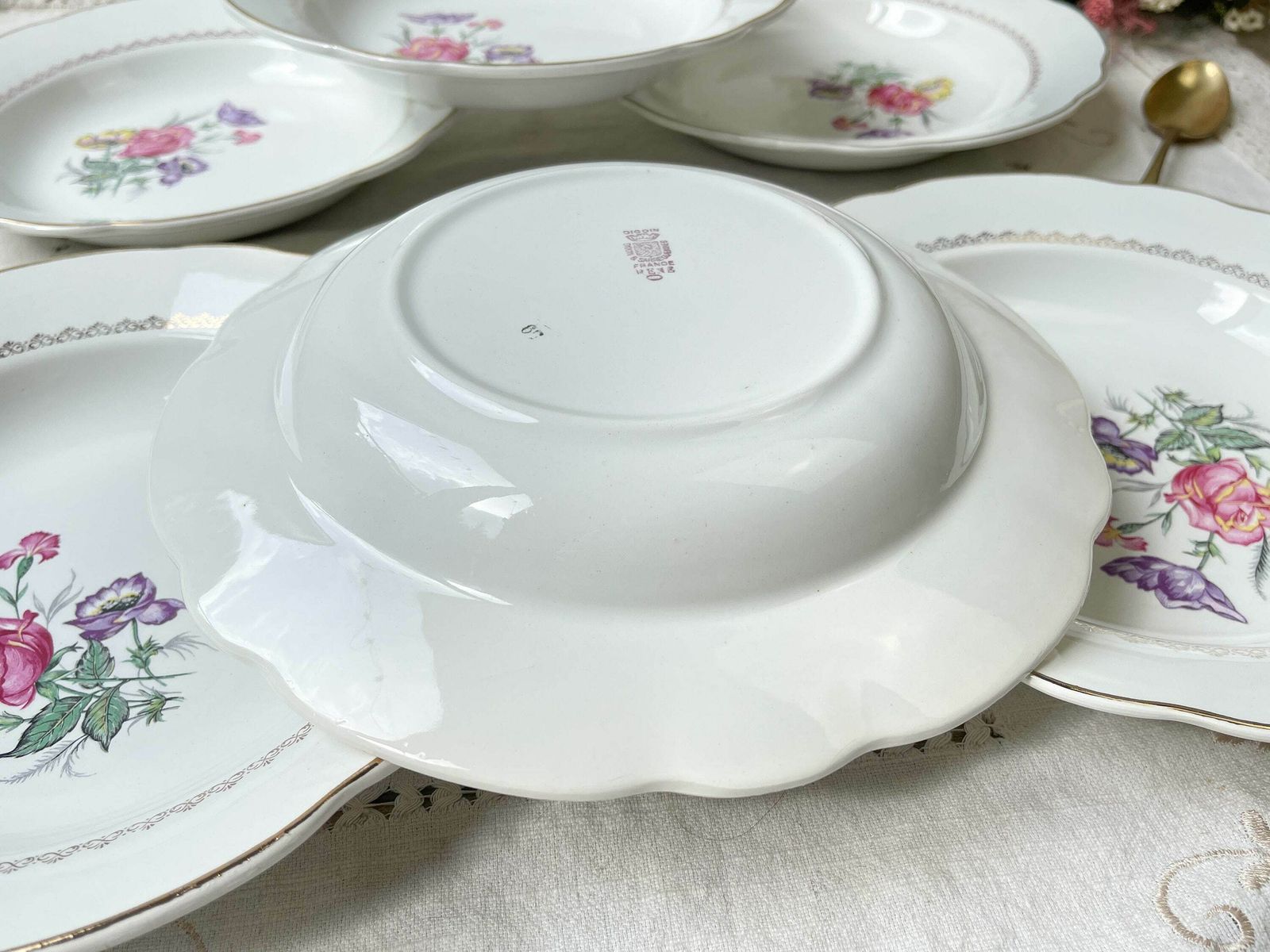 6 Digoin & Sarreguemines Porcelain Soup Plates Rene Model Made In France 1950   Vintage French Tableware   Flower Plates photo buy