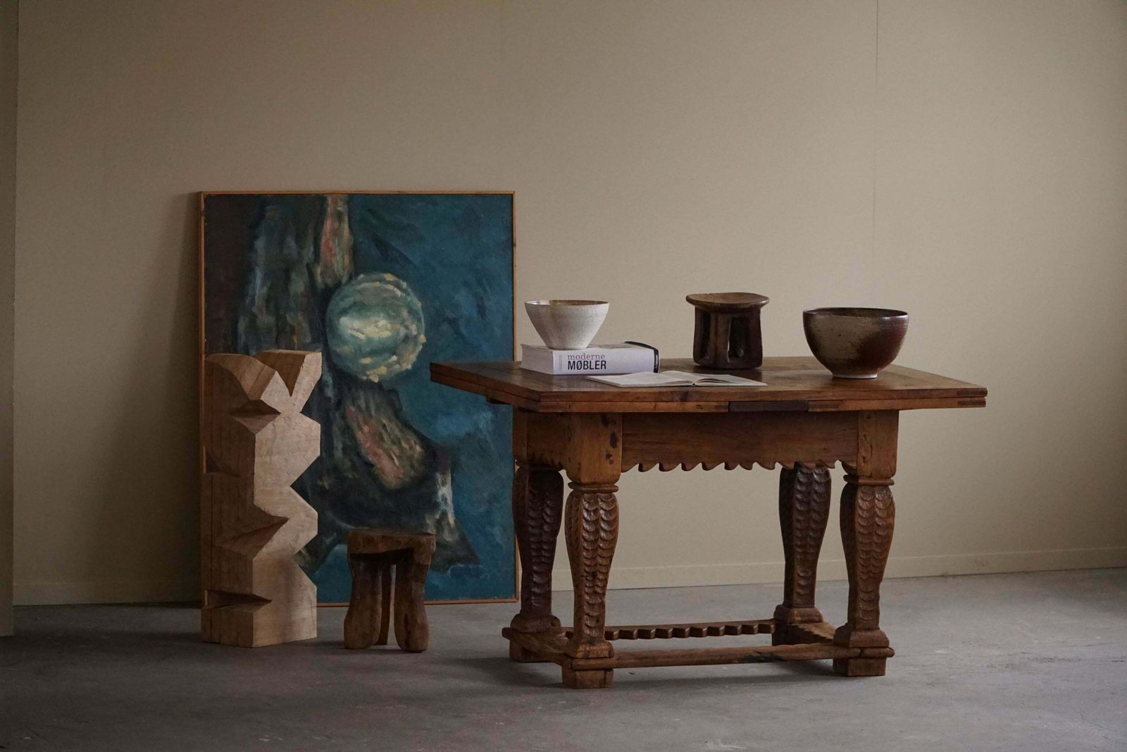 Antique Baroque Dining / Desk Table In Oak, Danish Cabinetmaker, 19th Century photo for sale