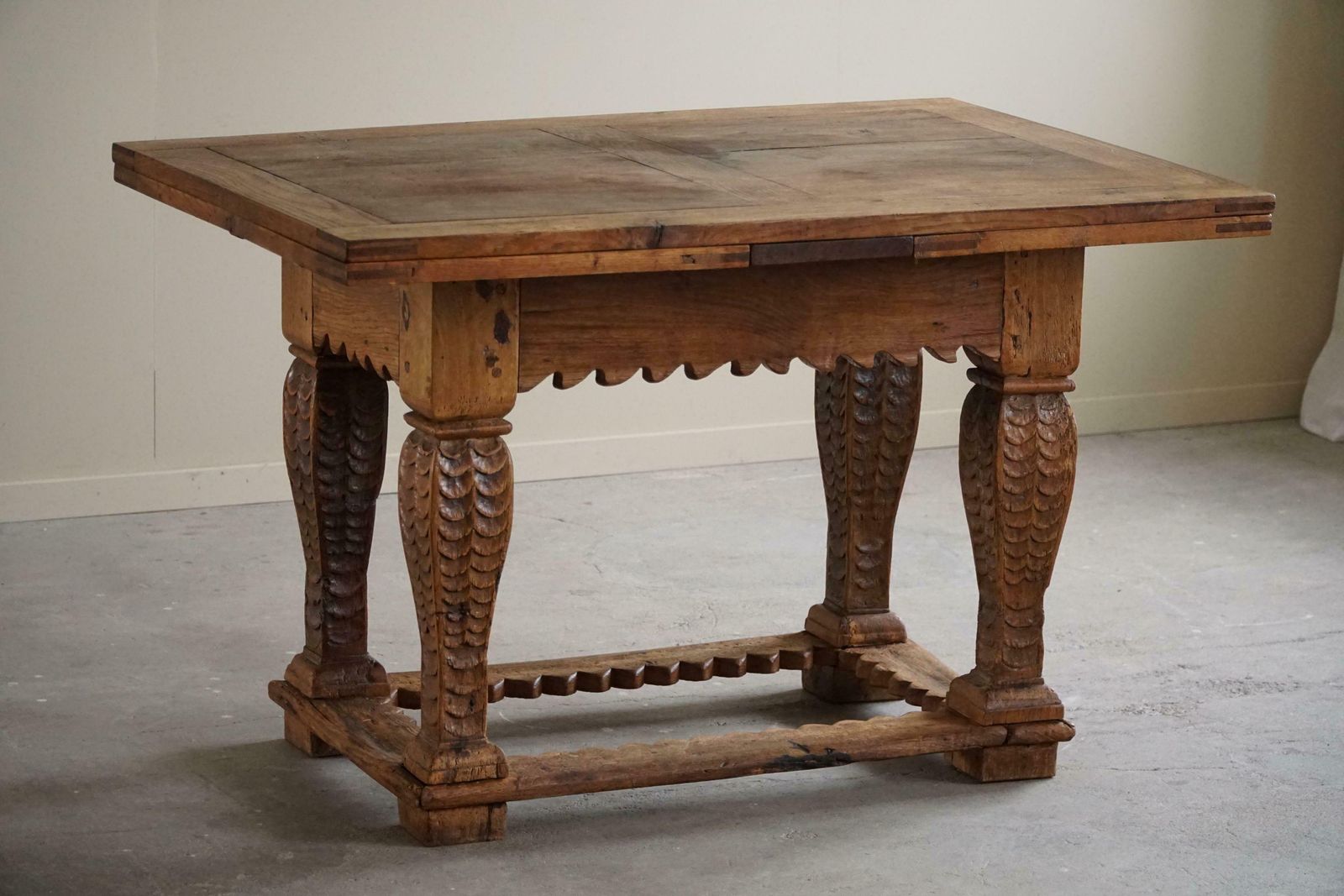 Antique Baroque Dining / Desk Table In Oak, Danish Cabinetmaker, 19th Century photo vintage