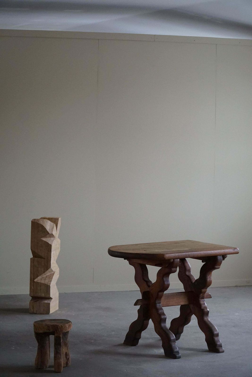 Mid Century Wooden Brutalist Desk In Solid Oak, Made In France, 1950s photo Furniture