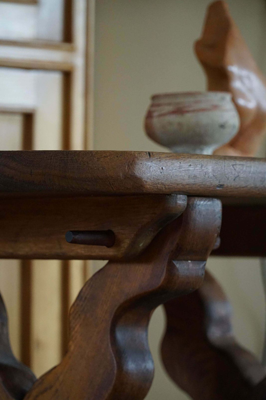 Furniture Mid Century Wooden Brutalist Desk In Solid Oak, Made In France, 1950s photo