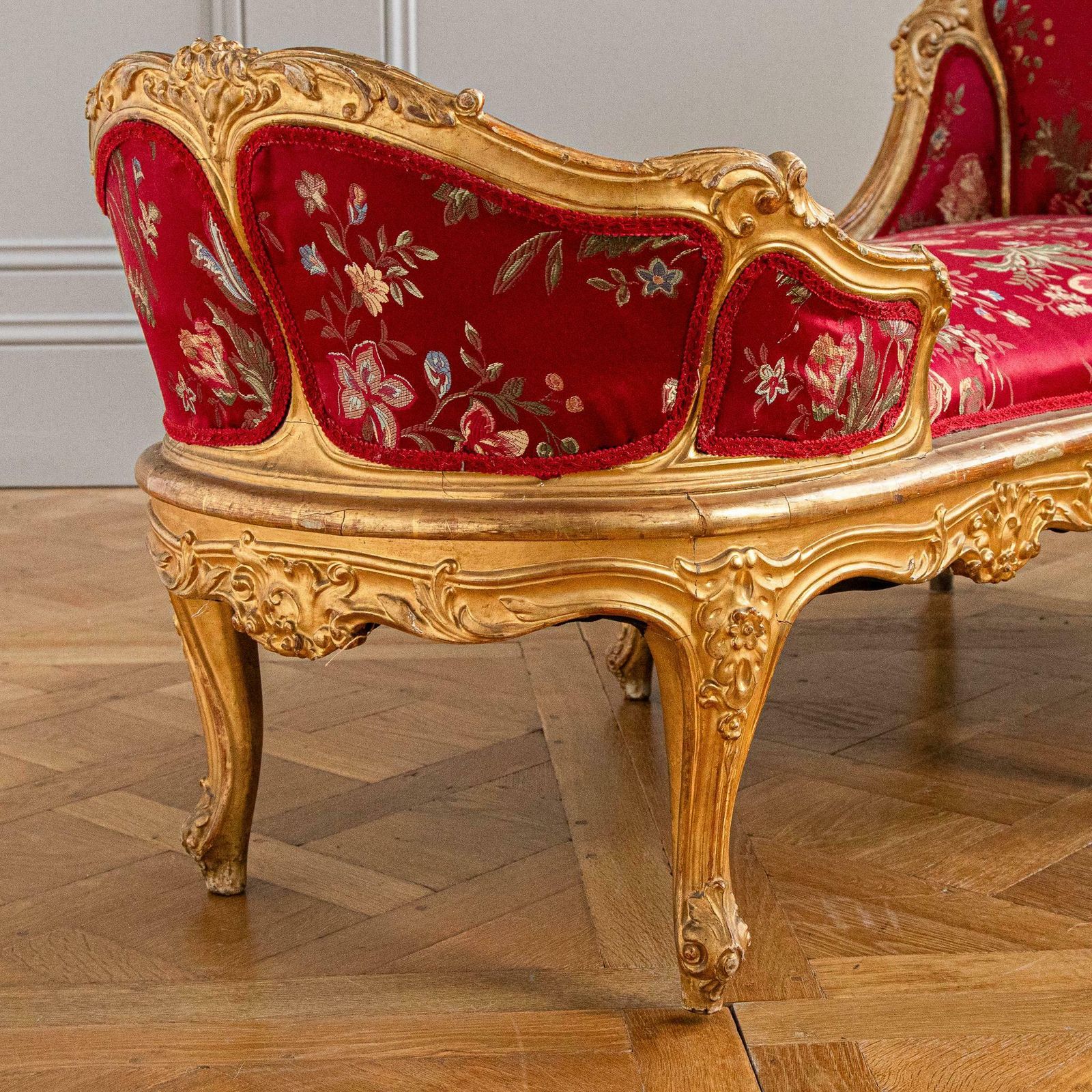 Furniture Circa 1880 Italian Giltwood Lxv Style Chaise Longue photo