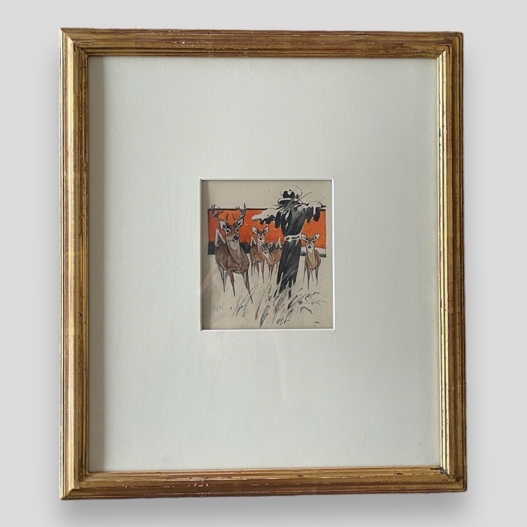 Paul Bransom 'Scarecrow & Deer', Watercolour, C. Mid C20th