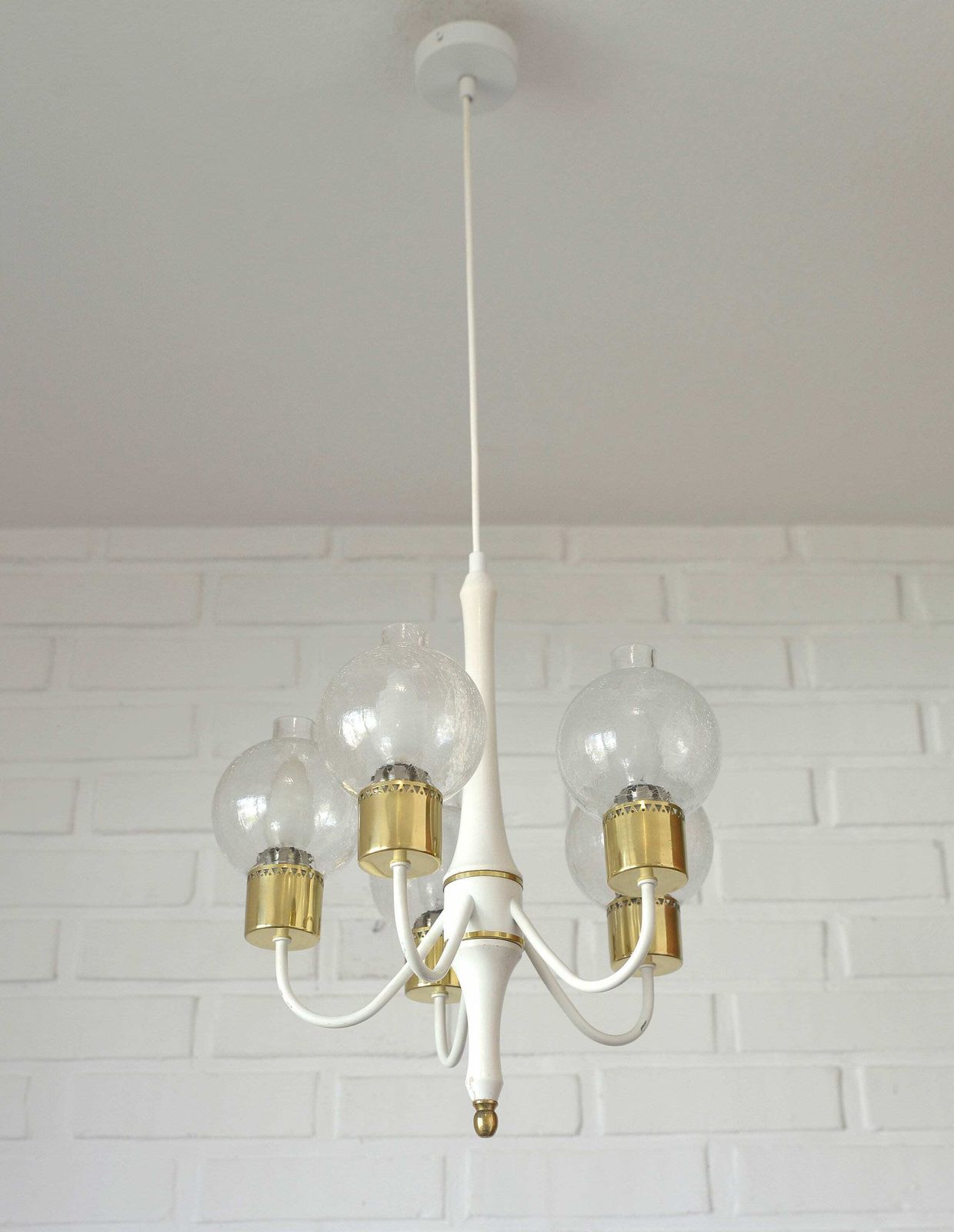 Vintage Pendant Light / White Eclectic Chandelier / Light Fixture / Hollywood Regency / Germany 1970's photo furniture