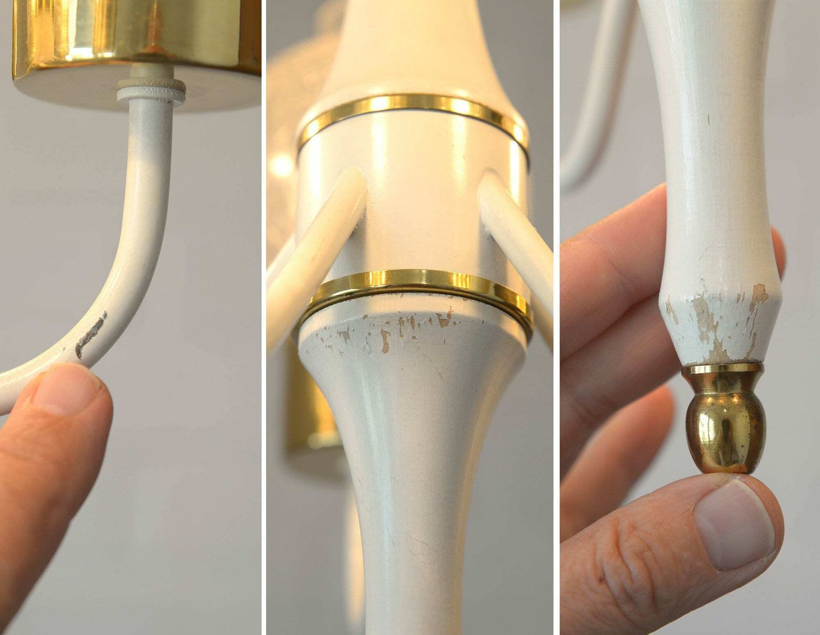 photo for sale Vintage Pendant Light / White Eclectic Chandelier / Light Fixture / Hollywood Regency / Germany 1970's