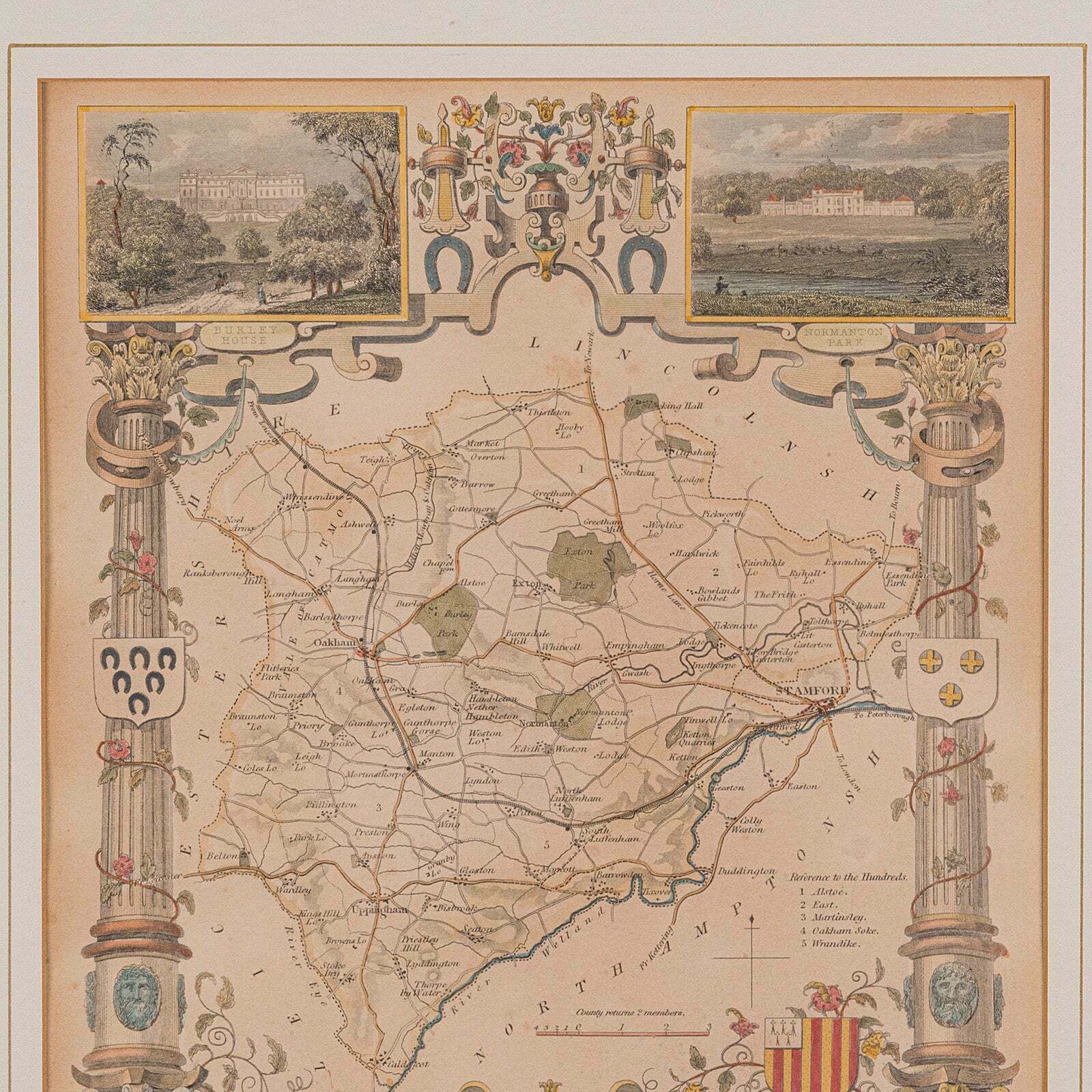 Antique County Map, Rutlandshire, English, Framed, Cartography, Victorian, 1860 photo 295.0