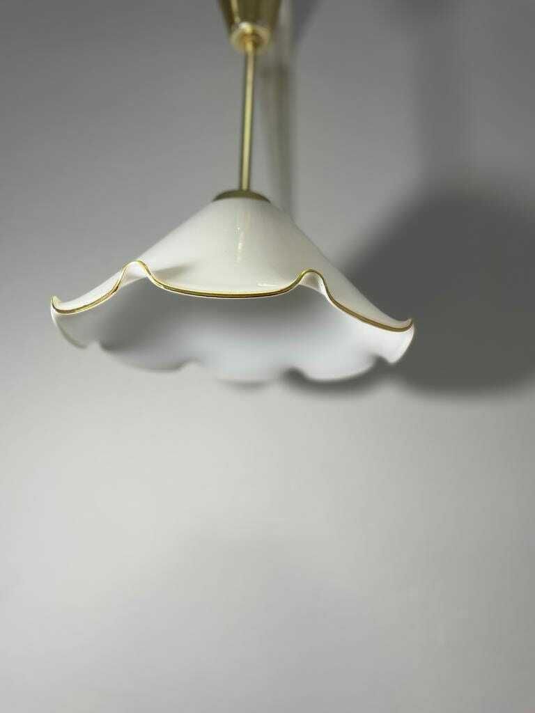 Vintage Kitchen Pendant Light / Mid Century Light / Retro Kitchen Light / Gold Line Print On Glass /Yugoslavia / 1970s photo furniture