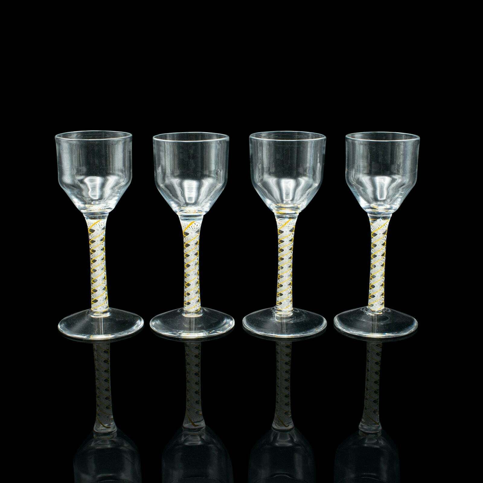 Set Of 8 Vintage Aperitif Glasses, English, Twist Stem, Spirits, Wine Glass photo furniture