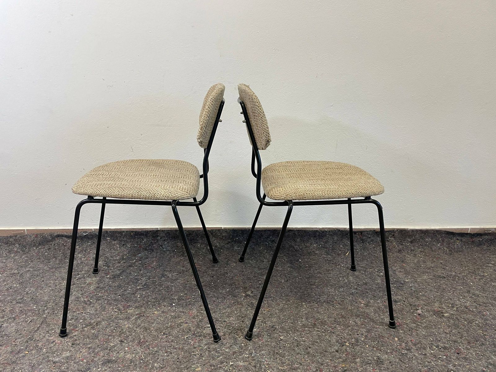 Pair Of Vintage Dining Upholstery Chairs With Metal Base / Industrial Style / Retro Dining Bar Bistro Restaurant/ School Chair / Dining Room photo vintage