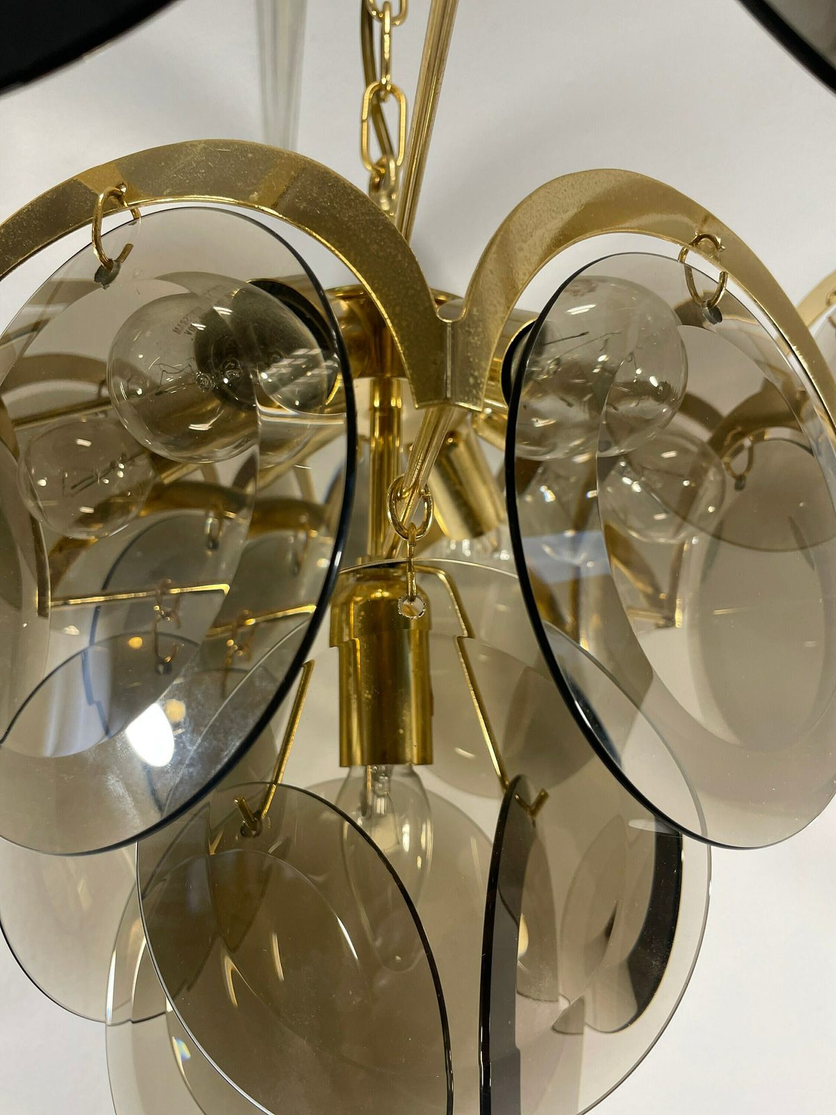 Vistosi Smoked Glass Disc Chandelier, Italy, 1960s, Mid Century Modern, Vintage Chandelier , Vintage Lightning , Vintage Decor , Retro Lamp photo for sale
