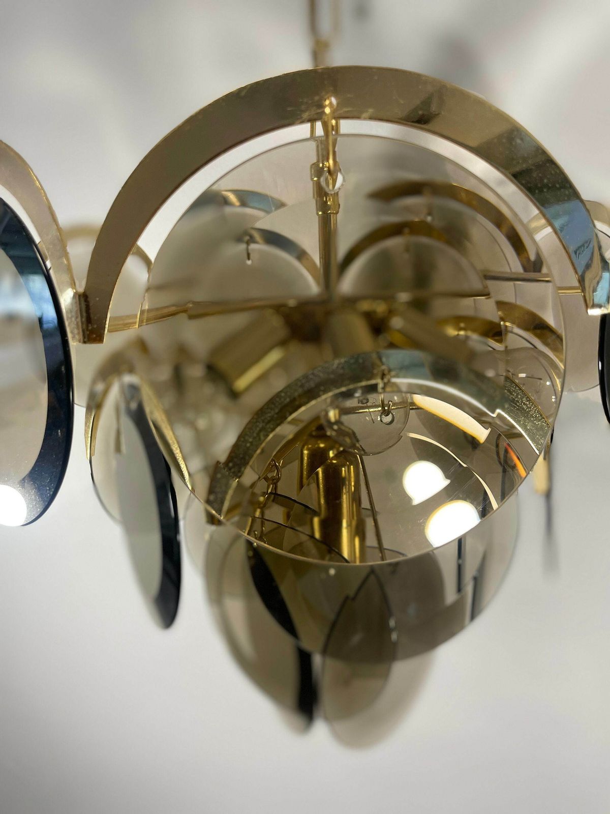 Vistosi Smoked Glass Disc Chandelier, Italy, 1960s, Mid Century Modern, Vintage Chandelier , Vintage Lightning , Vintage Decor , Retro Lamp photo Lighting