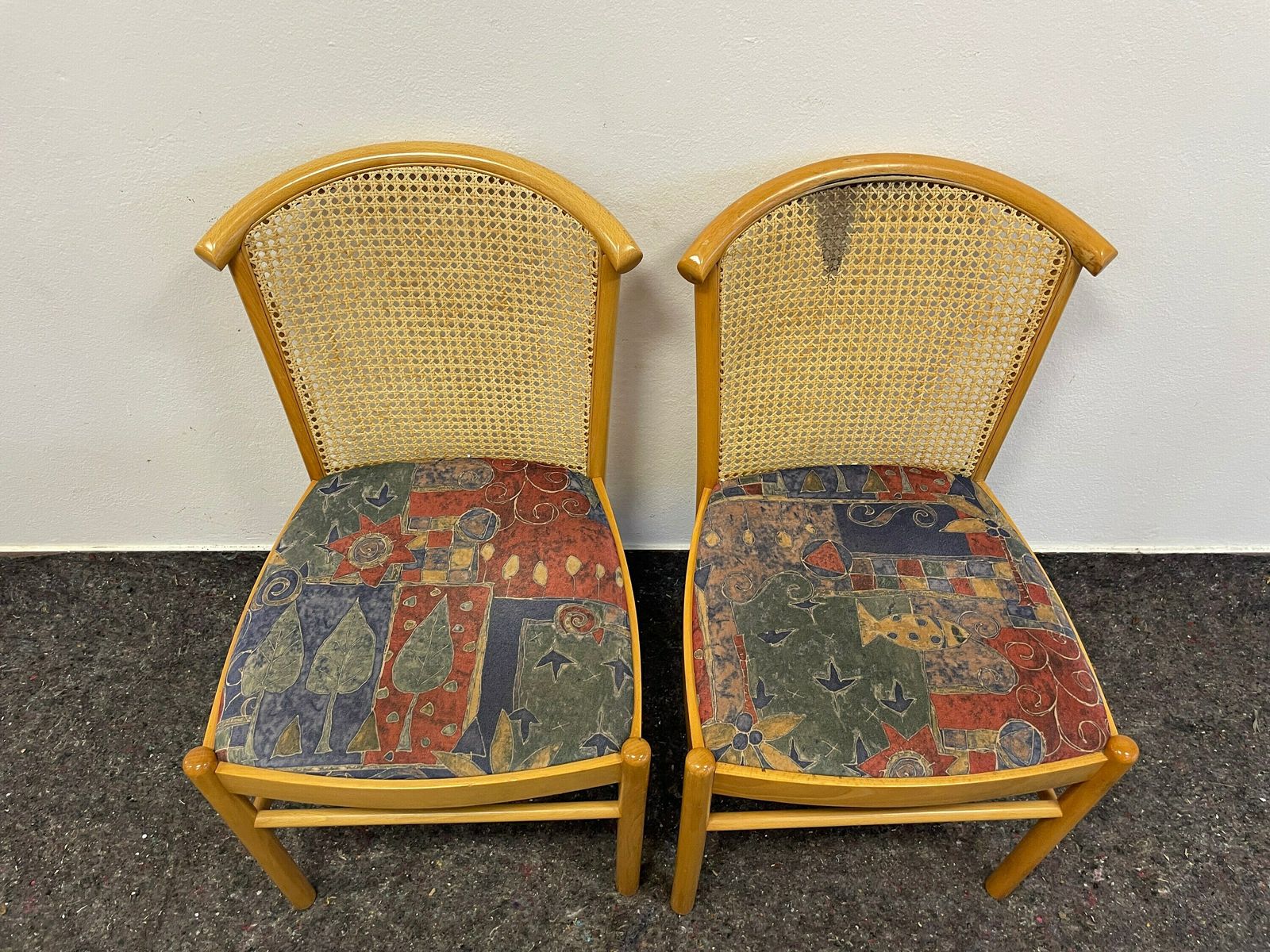 1 Of 2 Cane Chairs / Wood Dining Chairs/ Rattan Dining Chairs / Kitchen Dining Chairs / Postmodern Style Chair / 80s / Boho Furniture photo for sale