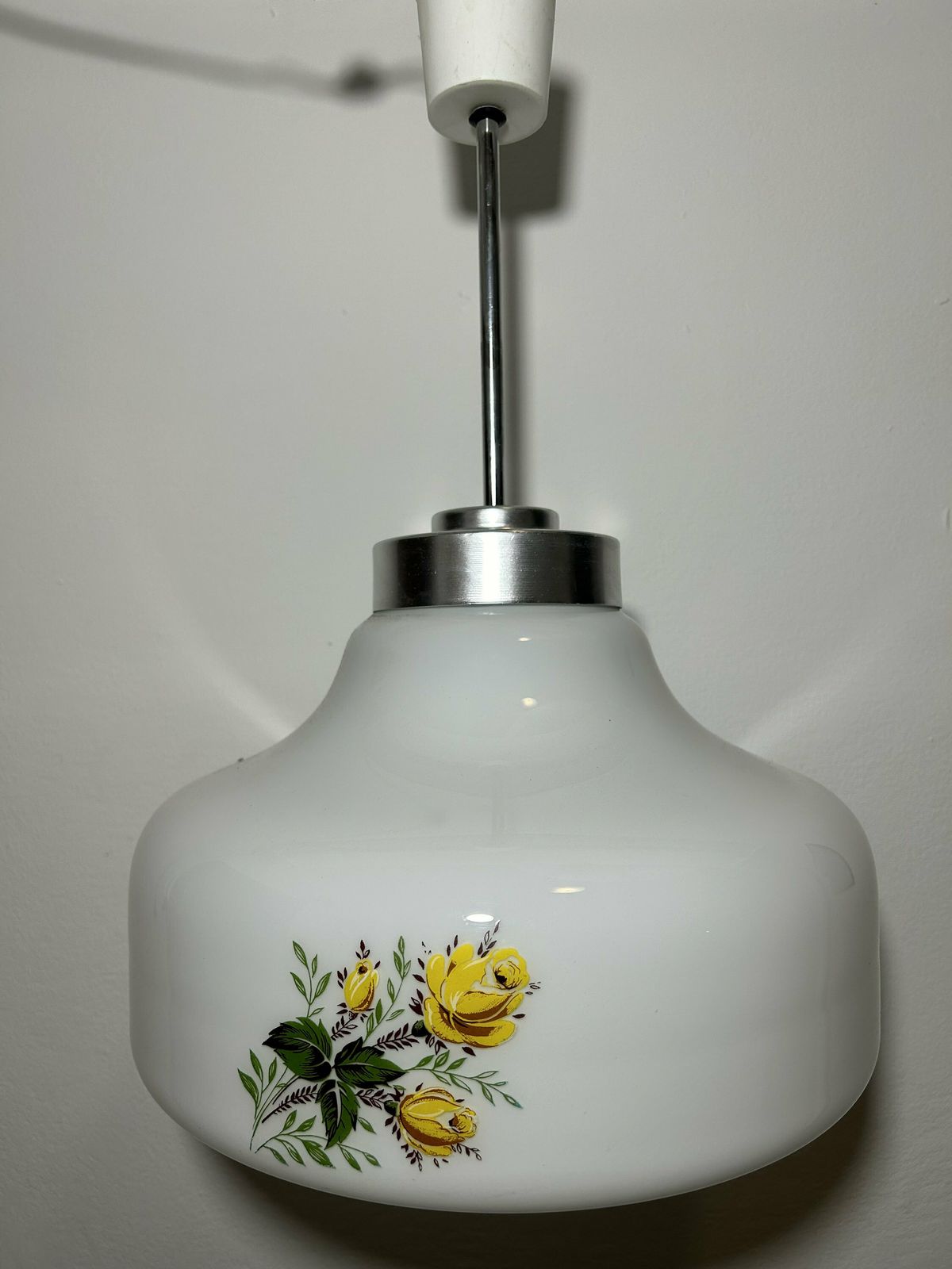 Vintage Glass Pendant Lamp / Vintage Decor / Vintage Furnier / Mid Century Modern / Unique Glass Chandelier Glass Pendant Lamp White Yellow photo furniture