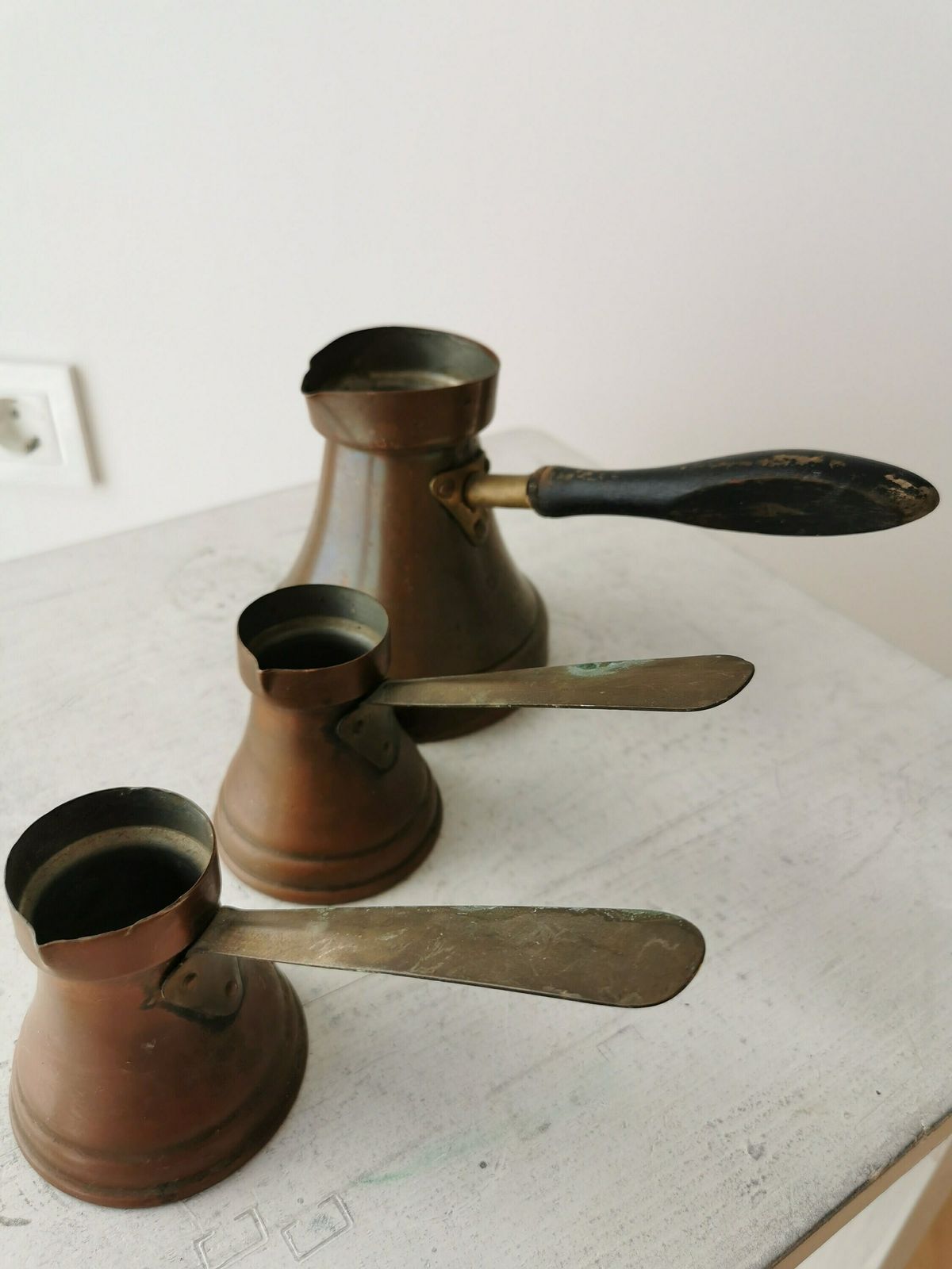 photo furniture Set Of 3 Vintage Coffee Pots / 1970s Cooper Stove Top Coffee Makers / Turkish Or Bosnian Dzezva