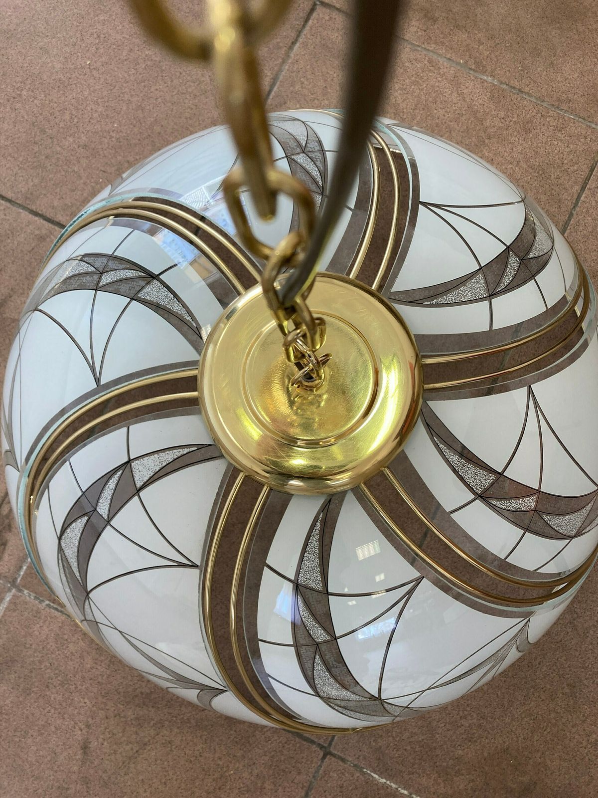 Glass Pendant Lamp / Made In Yugoslavia/ Vintage Brass Glass Lamp/ Retro Pendant Lamp / Hollywood Regency / Shabby Chic / Vintage Decor photo vintage