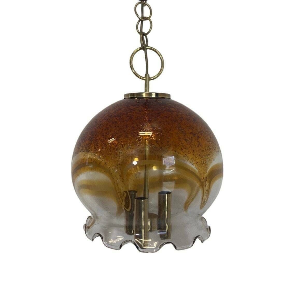 Vintage Richard Essig Glass Lamp & Brass 3 Socket Pendant Lamp 1960s Germany /Vintage Hollywood Regency/Vintage Brass Lamp / Designer Lamp