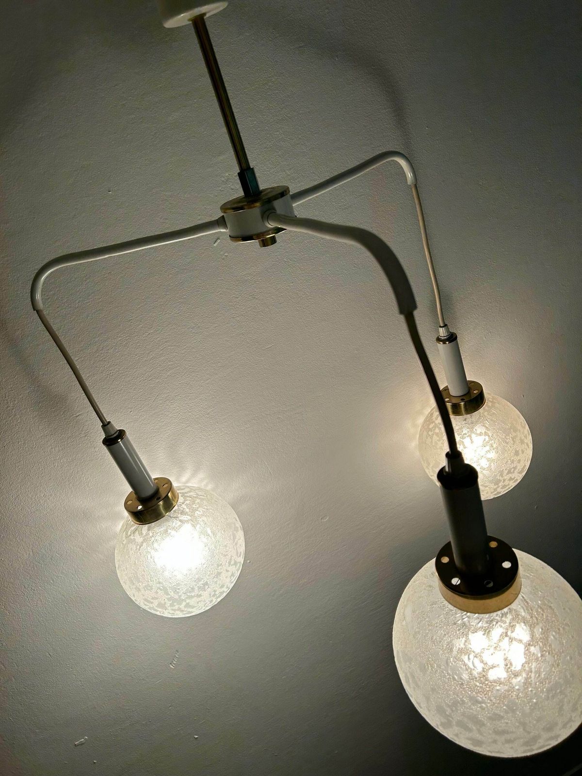 Vintage Pendant Lamp Glass Bowls / White Cascading Chandelier / Mid Century Modern 3 Light Bubble Globe Lamp photo buy