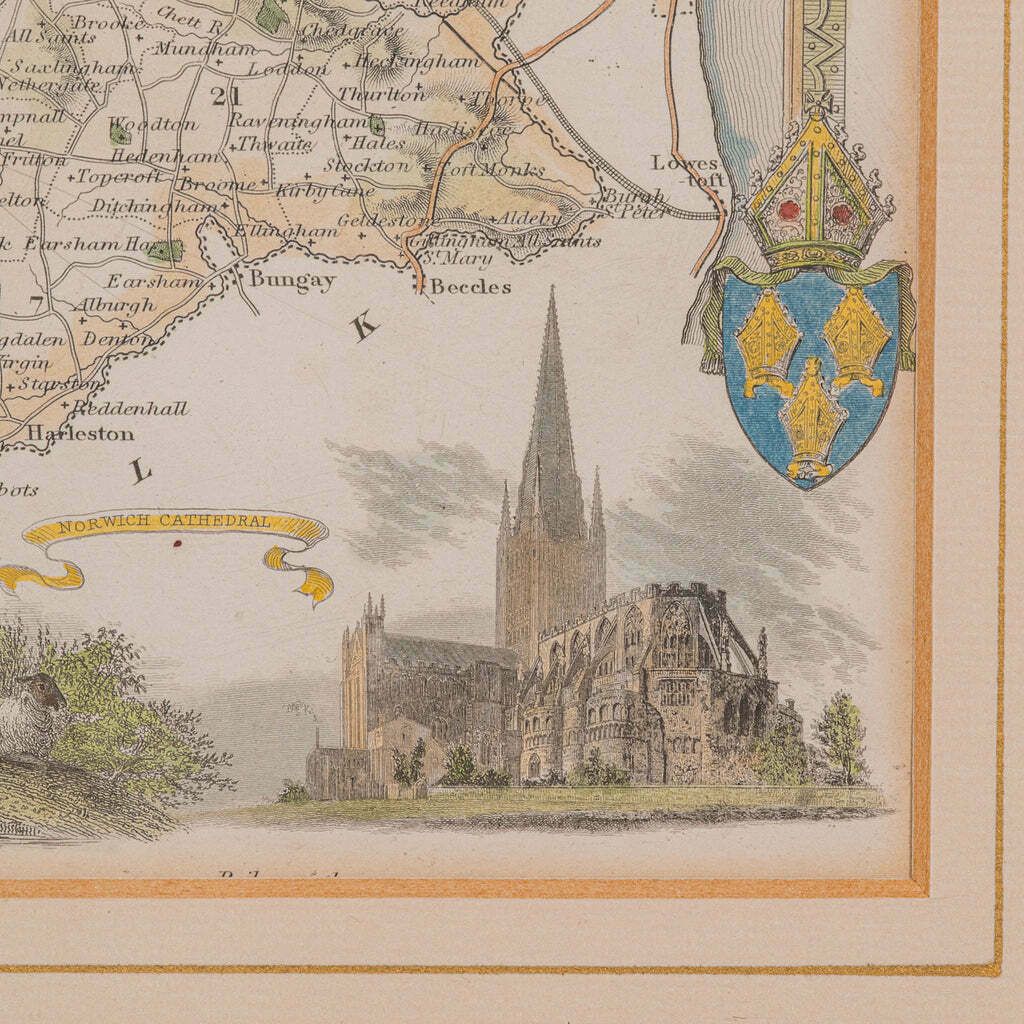 295.0 Antique County Map, Norfolk, English, Framed Lithography, Cartography, Victorian photo