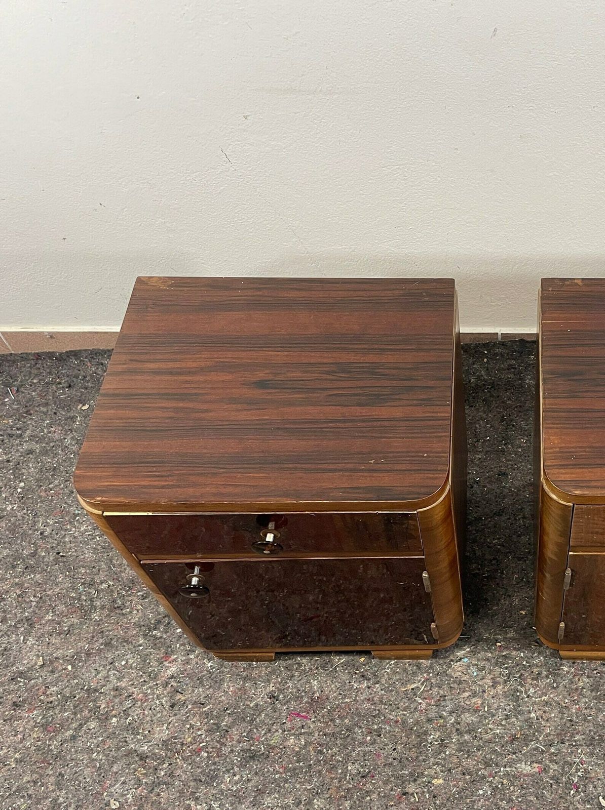 Art Deco Bedside Tables In Wood, 40s , Vintage Nightstands, Vintage Home Decor , Retro Furniture, Vintage Furniture, Bedroom , Nightstand photo for sale