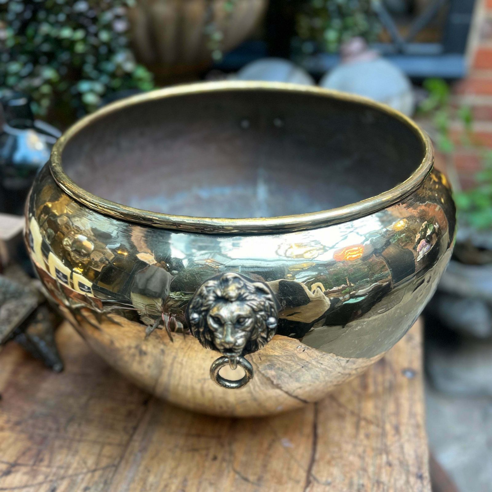 Large Antique Polished Brass Vase / Jardiniere photo for sale