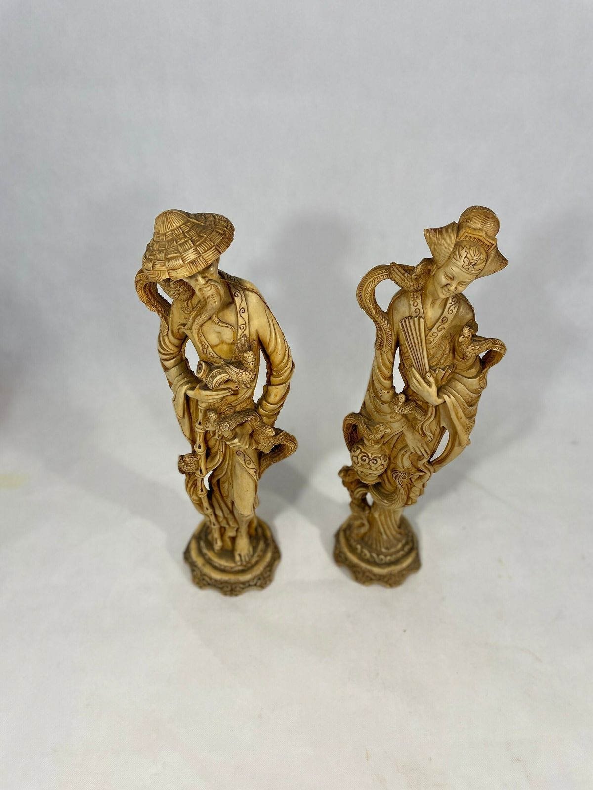 Vintage Chinoiserie Male And Female Statuary Of Good Luck /Vintage Decor/ Vintage Interior/ Asian Art/ Retro Decor photo furniture