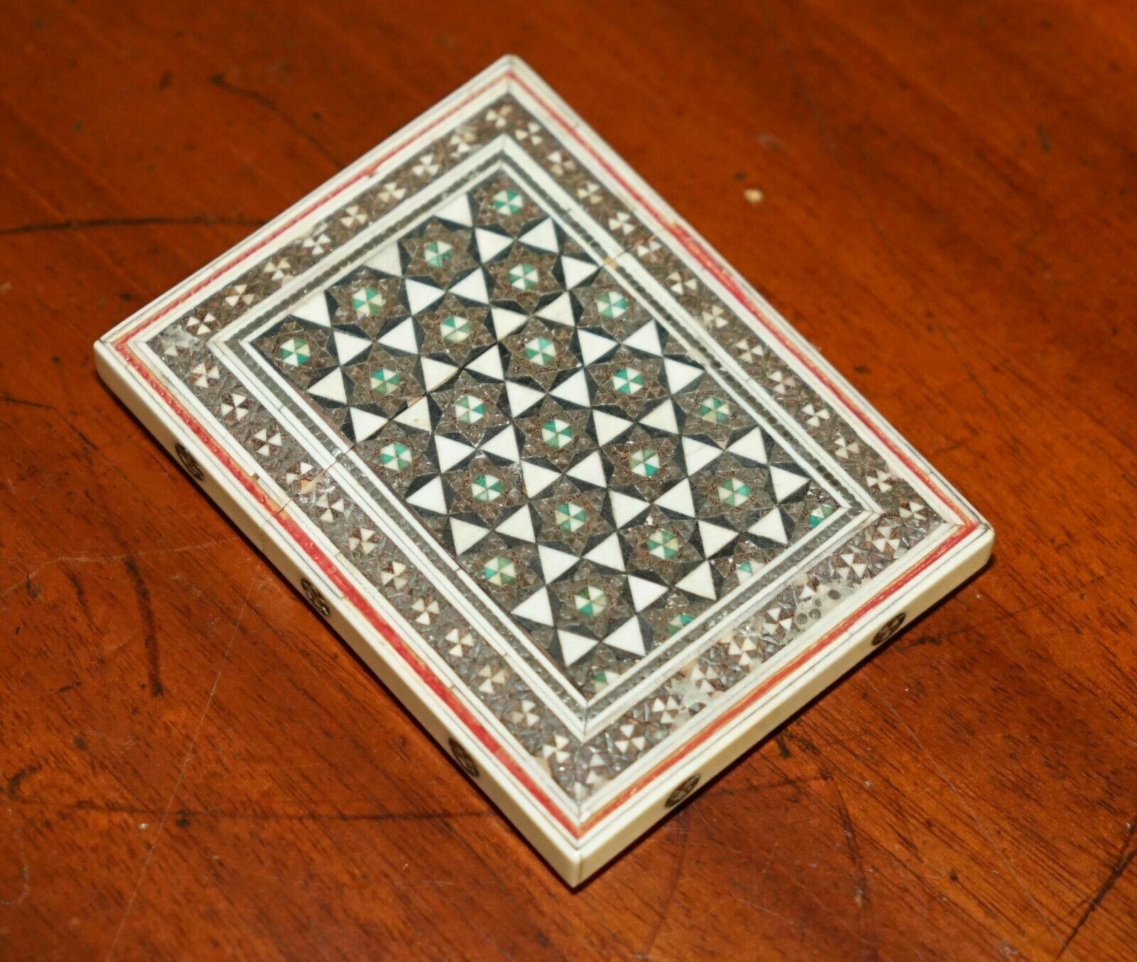 Original Antique Anglo Indian Export Sadeli Micro Mosaic Business Card Case photo for sale