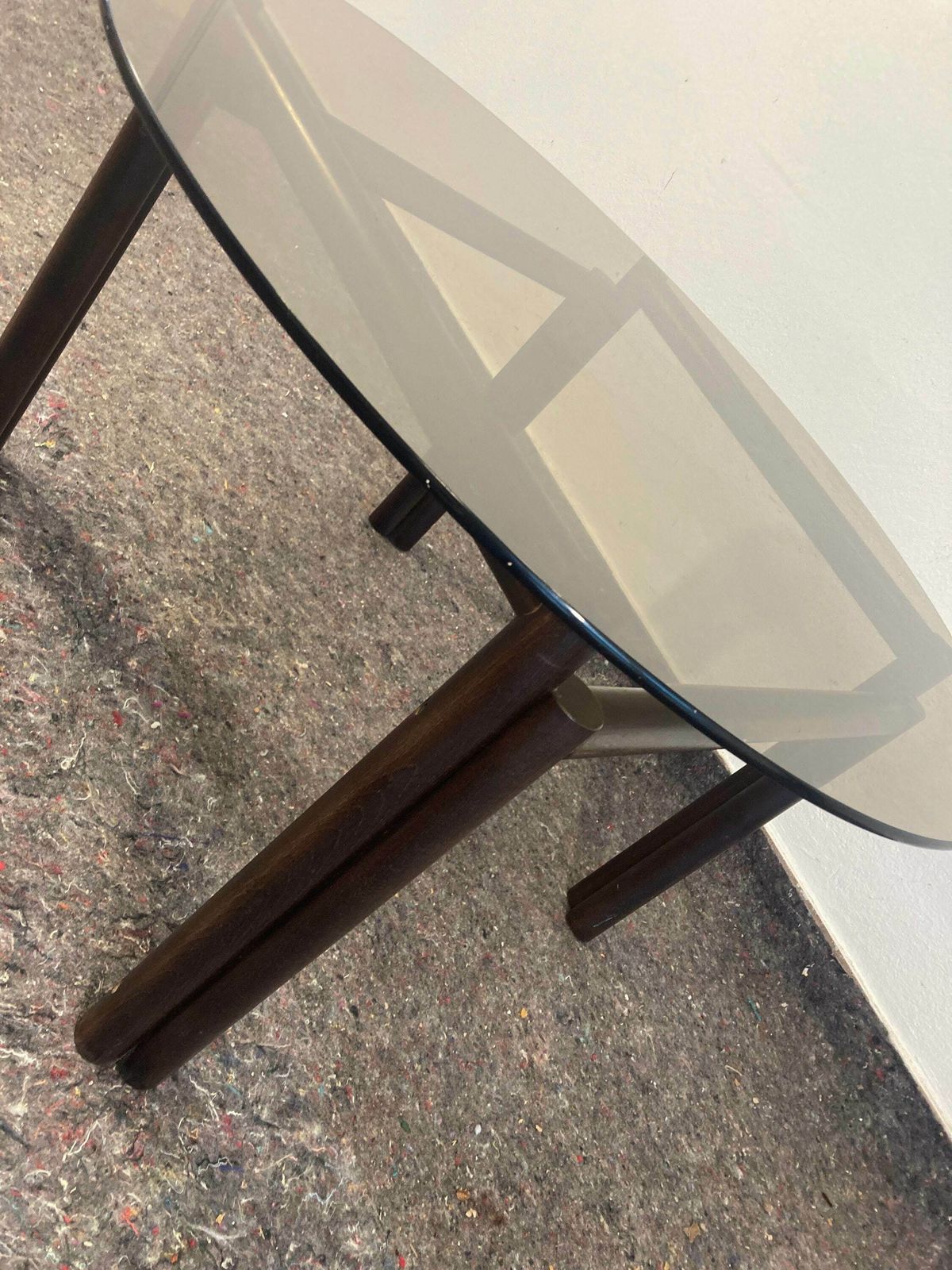 Rare Mid Century Coffee Table / Vintage Furniture /Retro Table /Living Room Table /Pop Art/Wood Smoked Glass / White/Round Table / Furniture photo 428.0