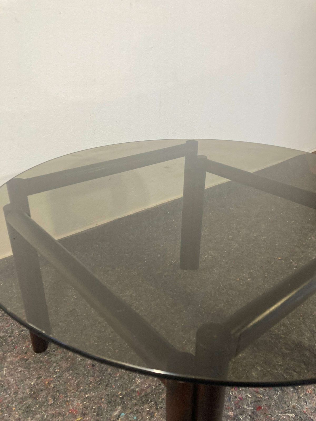 Rare Mid Century Coffee Table / Vintage Furniture /Retro Table /Living Room Table /Pop Art/Wood Smoked Glass / White/Round Table / Furniture photo vinterior